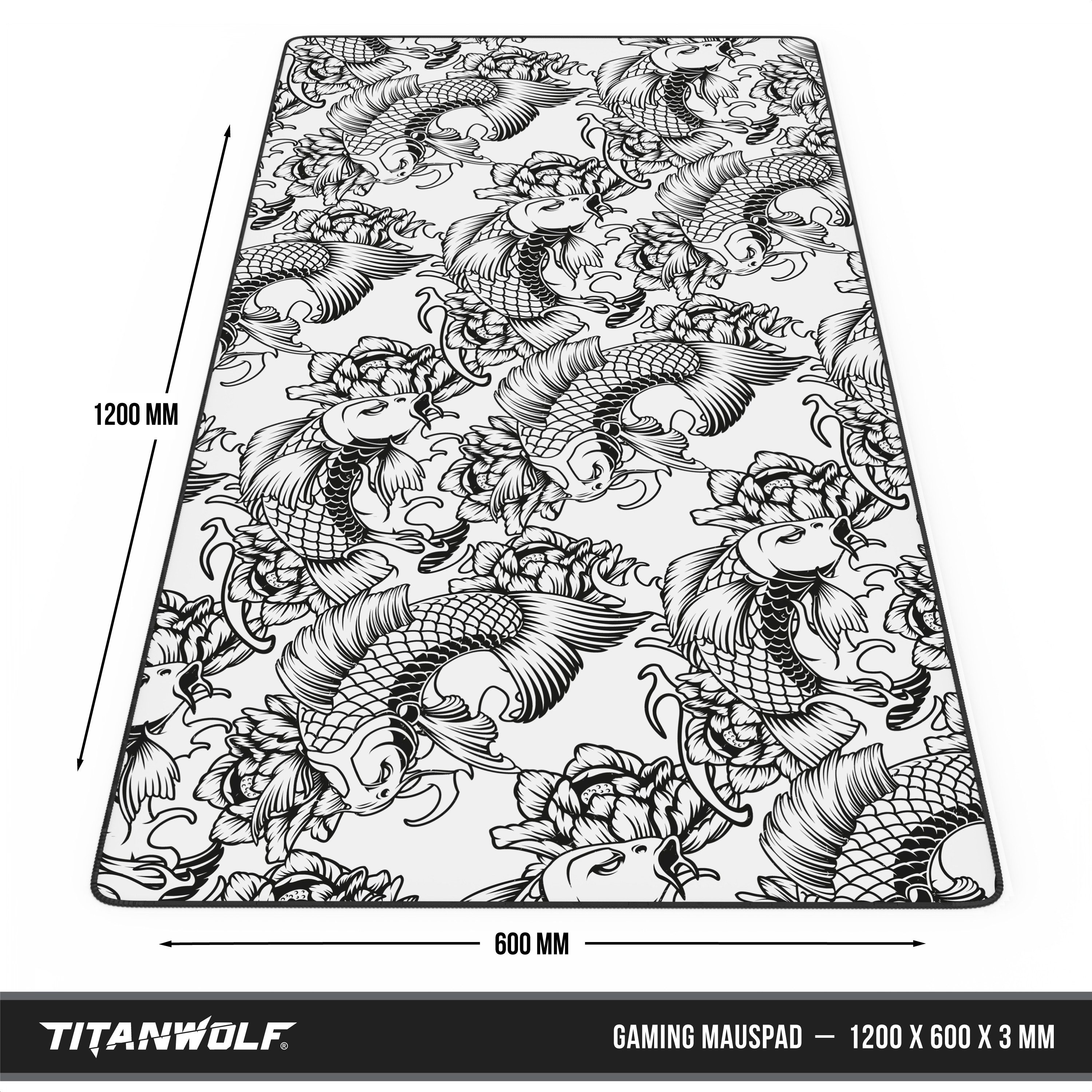 Titanwolf Gaming Mauspad XXXL Speed Mousepad 1200 x 600 x 3 mm, große Schreibtischauflage, rutschfest, abwaschbar, Geschwindigkeit & Präzision, Koi Tattoo 2