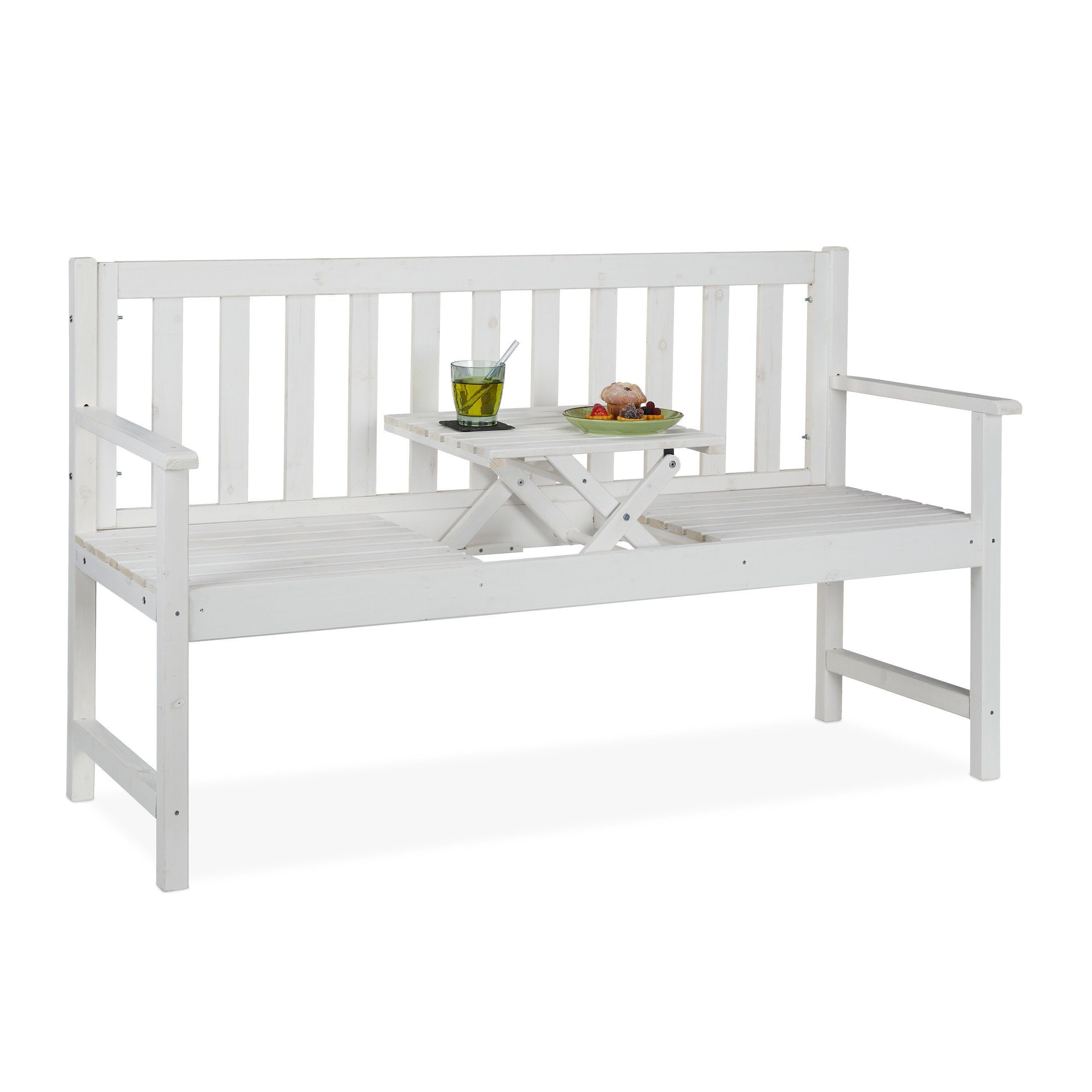 relaxdays Gartenbank Weiße Gartenbank mit Tisch günstig online kaufen