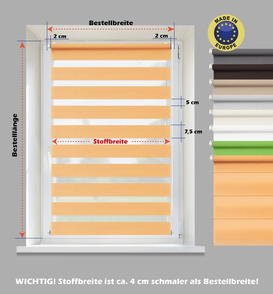 Doppelrollo Doppelrollo Duo-Rollo Klemm-Fix mit Orange Klemm- oder Schraubmontage Fenster-Rollo/Seitenz, DomDeco, Klemmträger