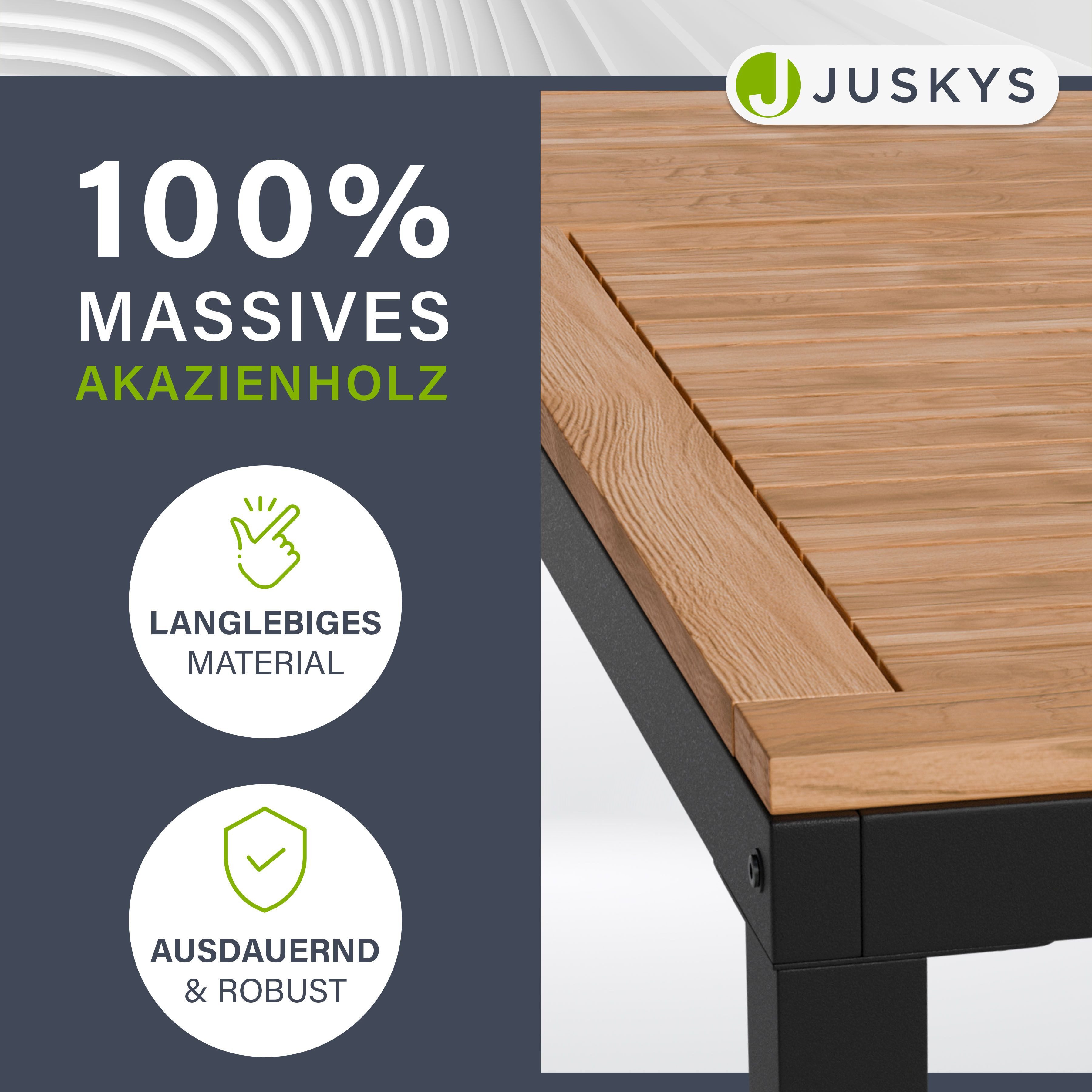 Juskys Garten-Essgruppe Rhodos, (5-tlg), mit Tisch, 4 Stühlen & Kissen, elegante Holzelemente