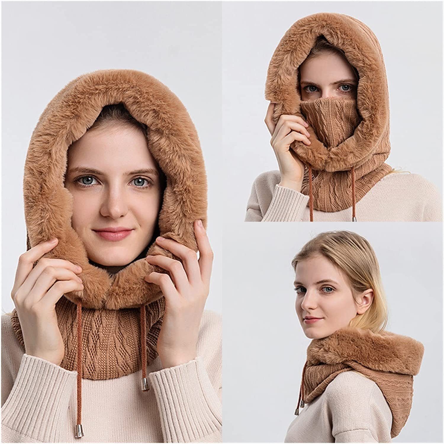 Schal khaki Schal,Mütze Winddichte & XDeer Damen Mütze Kapuzen Vollgesichtsmaske Winter,Sturmhauben Schal Mütze Wintermützen,Strickmützen,Warme