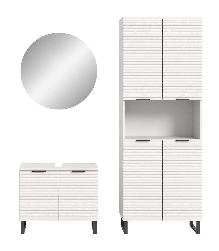 xonox.home Badmöbel-Set Badezimmer-Set Riff, weiß, 3-teilig ohne Beleuchtung, (3-St), 3-teilige Badkombination