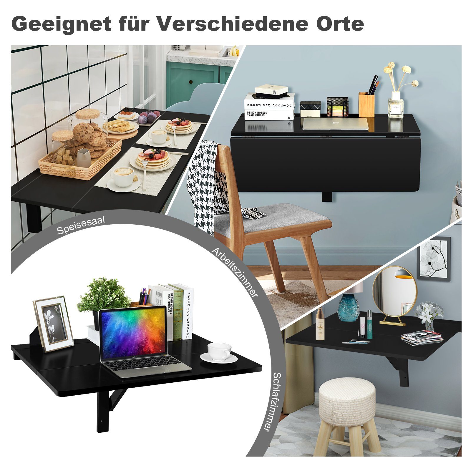 COSTWAY Klapptisch Wandtisch Wandmontage, 80 x 60 cm, klappbar – Bild 5 von 5