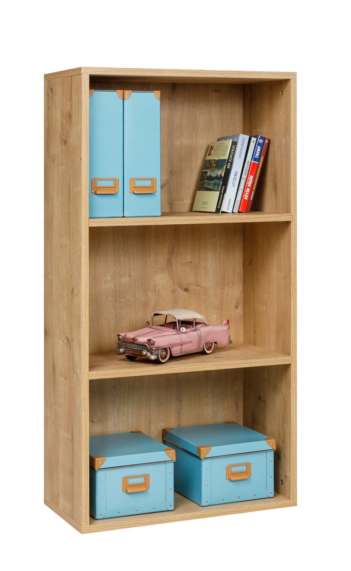Furni24 Bücherregal Bücherregal mit 3 Fächern, Saphir Eiche Dekor, 30x24x80 cm