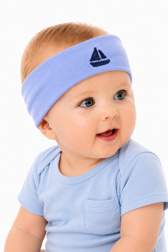 La Bortini Stirnband Baby Kopfband Ohrenschutz in blau weiß grün grau elastisch, weich, für Jungen, 34 bis 55cm Kopfumfang