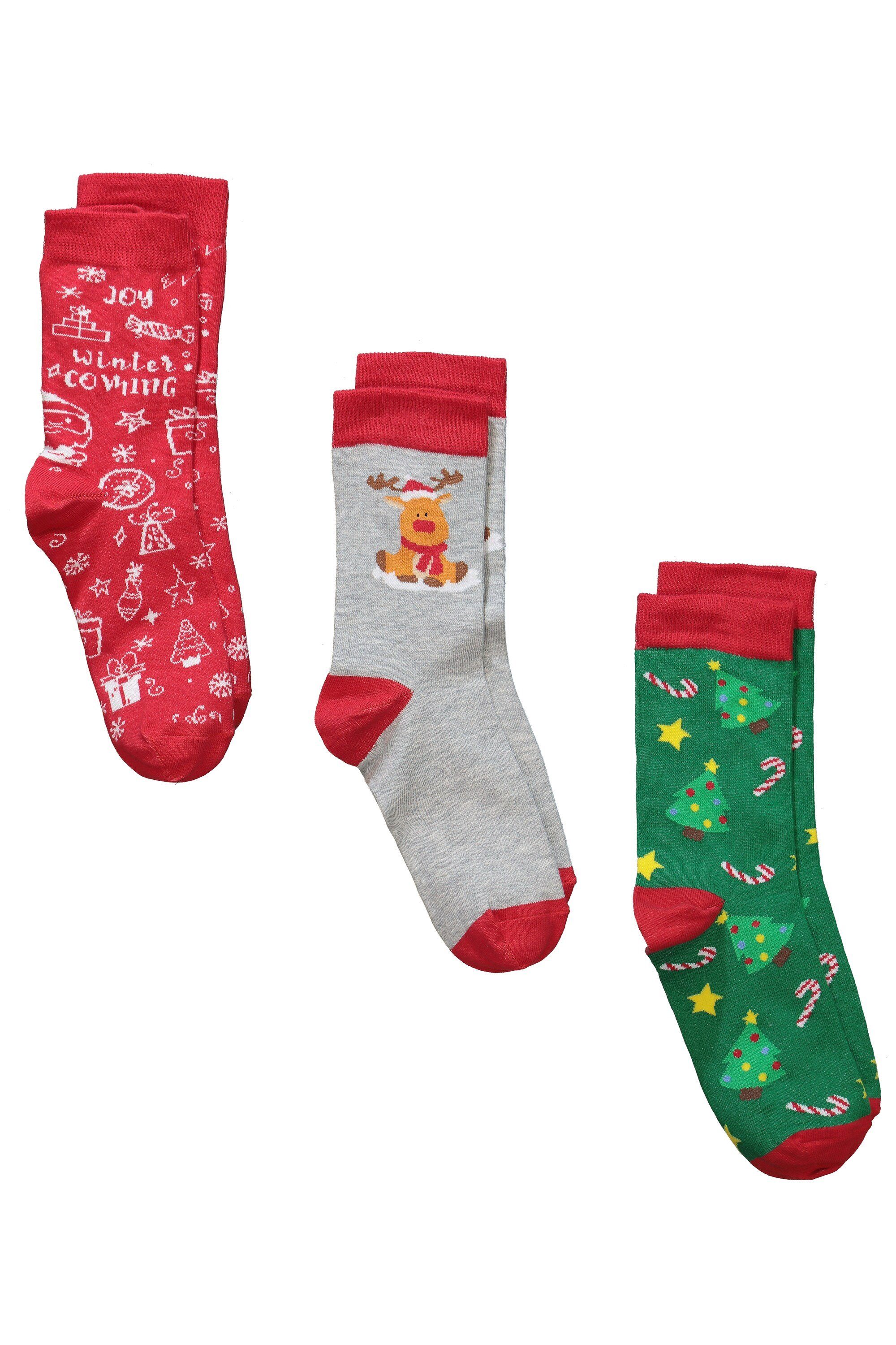 Ulla Popken Feinkniestrümpfe Socken 3er-Pack Weihnachtsmotive Geschenkbox (3-Paar)