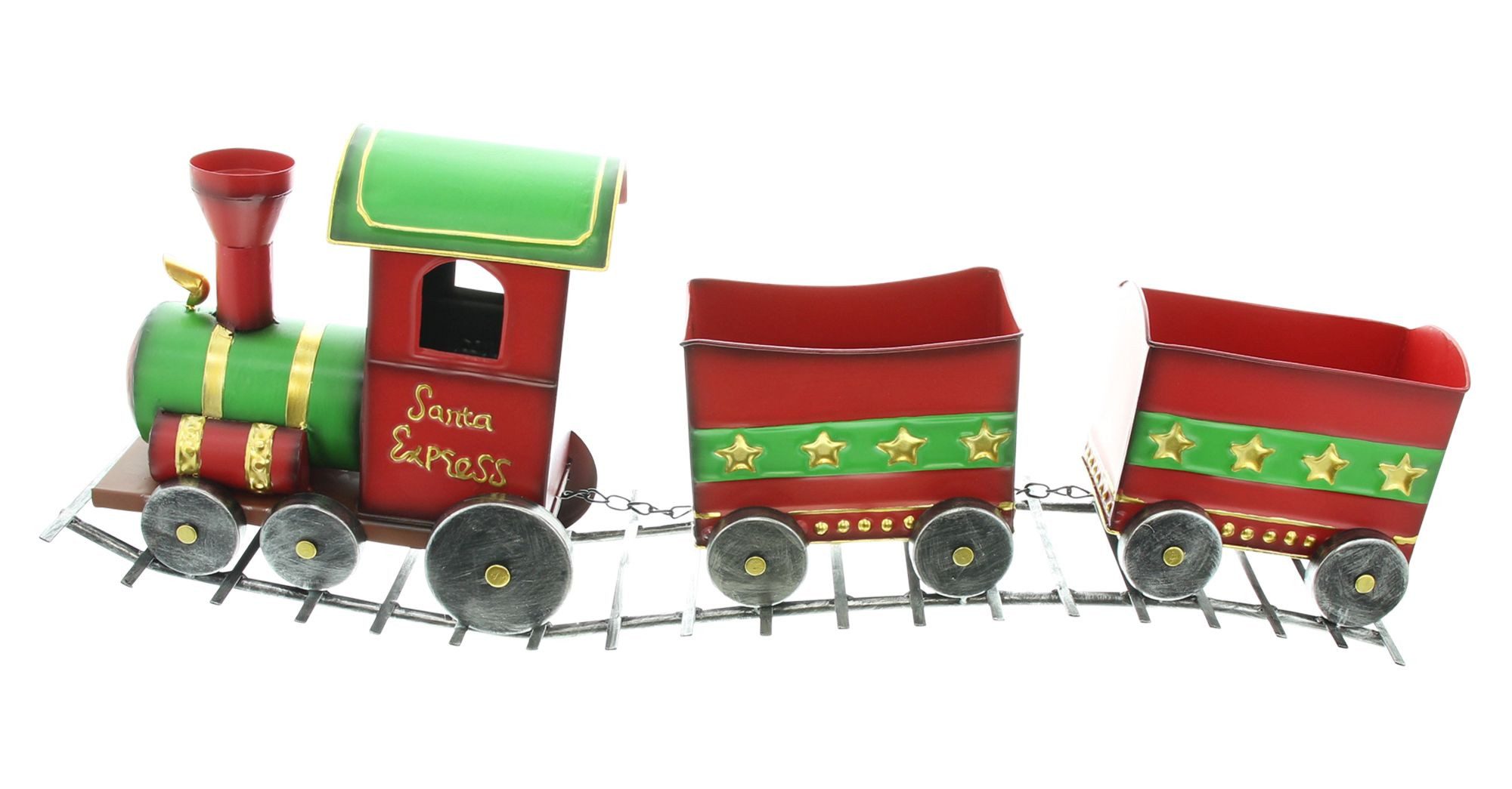 Weihnachtsszene Metall Weihnachtszug "Santa" 75 cm lang, Dekozug Lok mit 2 Anhängern