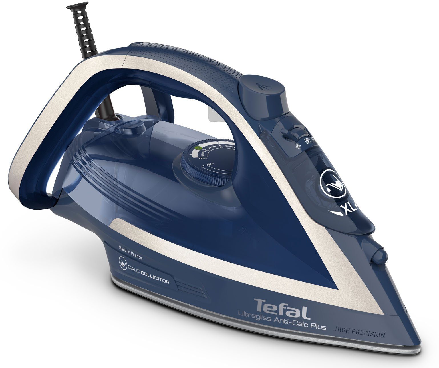 Tefal Dampfbügeleisen Ultragliss Plus, 2800 W, Dampfstoß: 250 g/Min., 50 g/Min. Dampfabgabe, 2800 W, Vertikaldampf, abnehmbarer Kalk-Kollektor, Eco Mode, blau/weiß FV6830