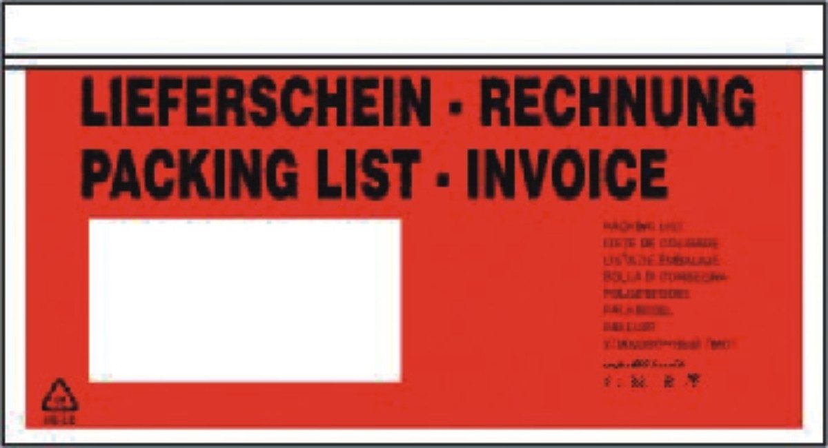 Versandtasche Dokumentenversandtaschen DINlang Lieferschein/Rechnung VE=500 Stück
