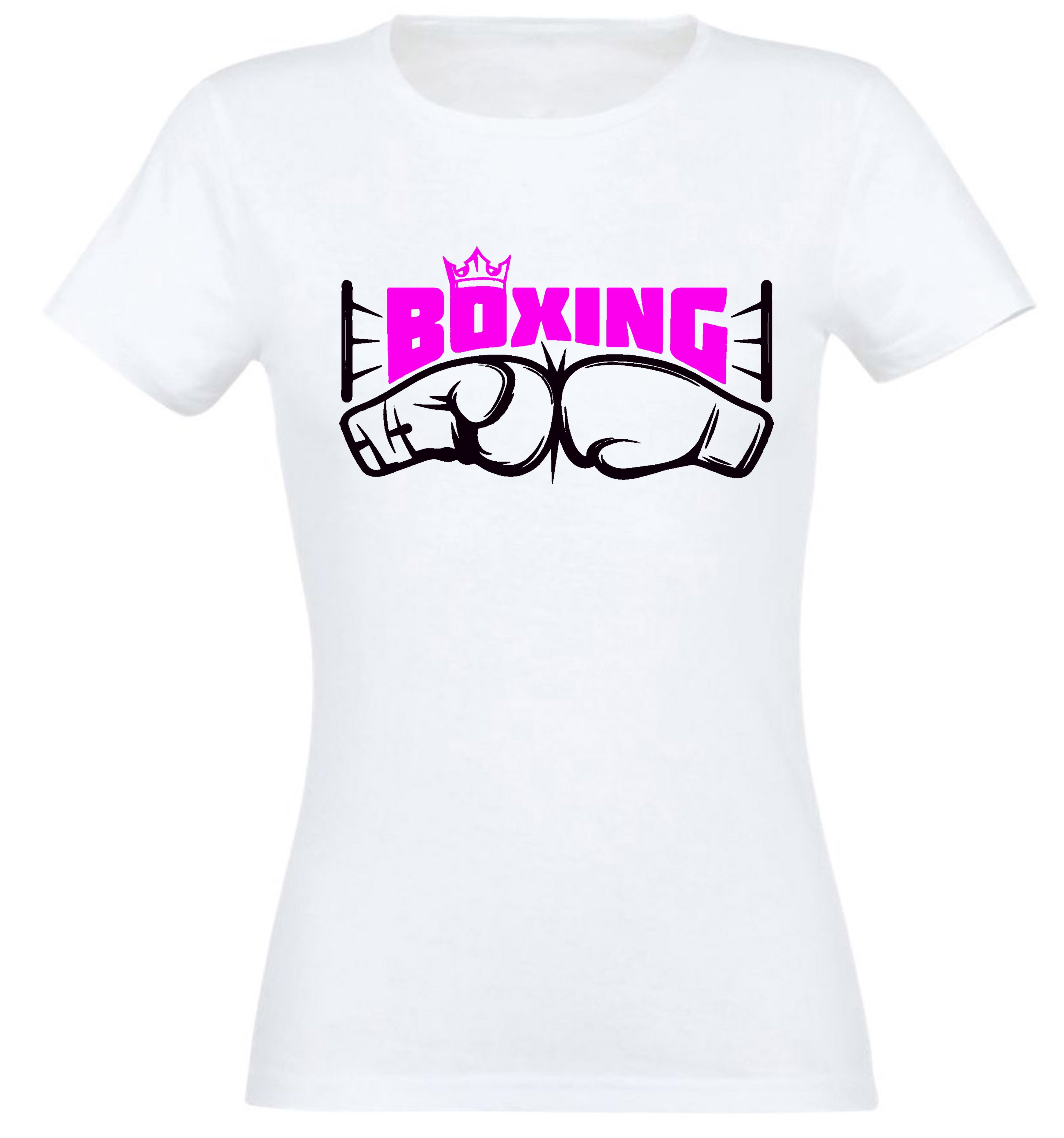 Boxen WeißPink Boxsport Damen Trainingsshirt T-Shirt Kampfsport Sommermode Banco Baumwolle