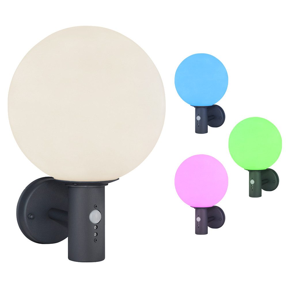 GLOBO LIGHTING LED Außen-Wandleuchte, Leuchtmittel inklusive, Kaltweiß, Warmweiß, Neutralweiß, Tageslichtweiß, Farbwechsel, Smart RGB LED Außenleuchte Wandleuchte mit Bewegungsmelder Edelstahl