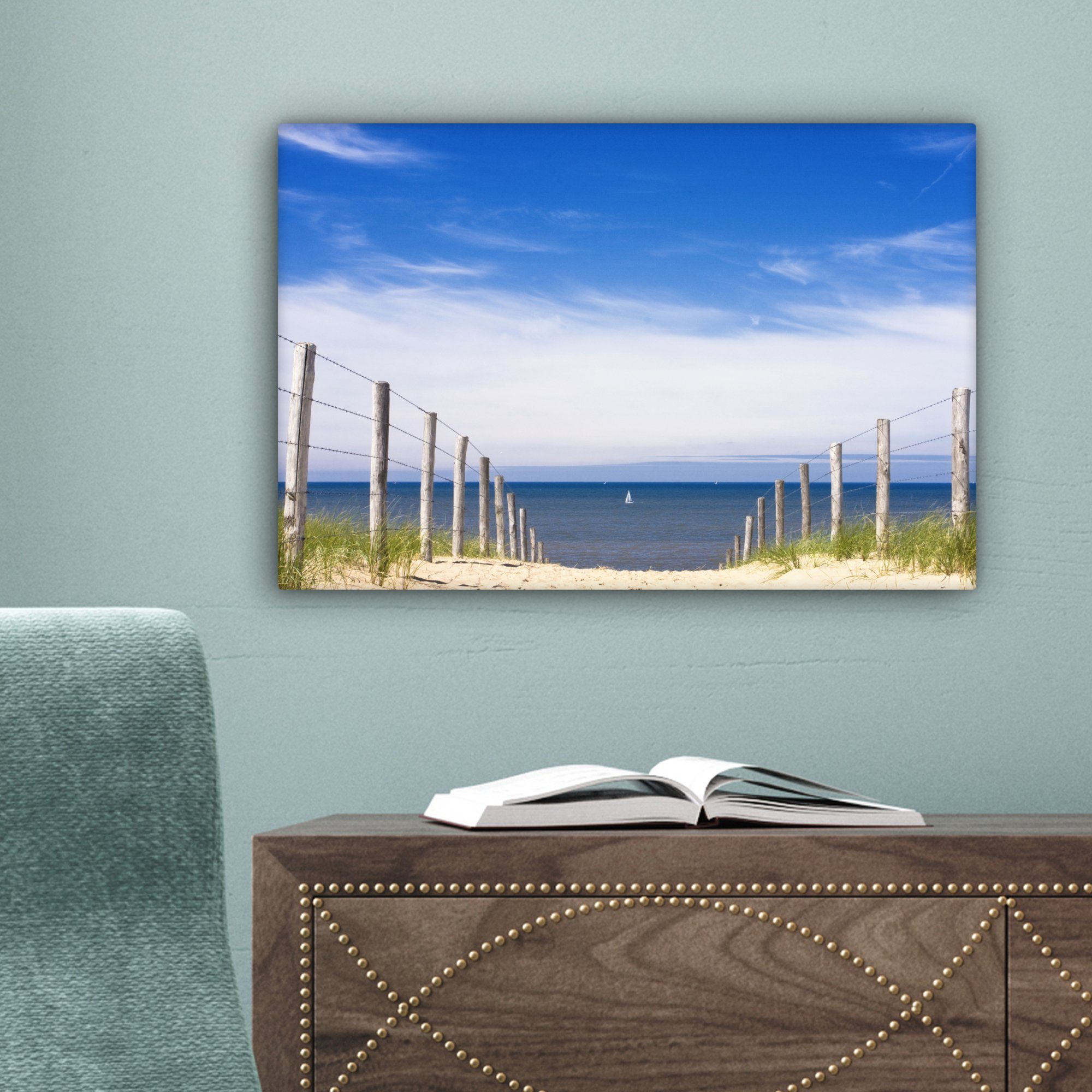 OneMillionCanvasses® Leinwandbild Meer - Wanddeko, cm Leinwandbilder, (1 Blau, - Aufhängefertig, Wandbild 30x20 St), Himmel