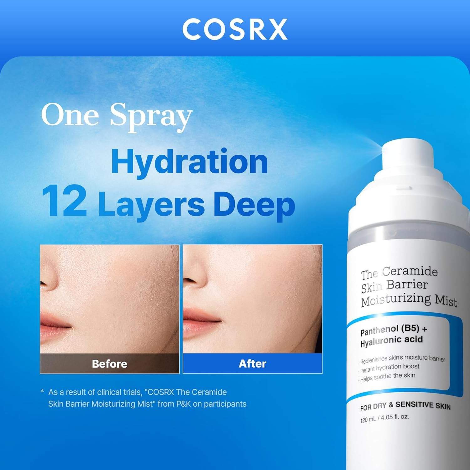 Cosrx Tagescreme Ceramide Skin Barrier Moisturizing Mist Langanhaltende Pflege für empfindliche Haut – 120 ml, mit Panthenol & Hyaluronsäure