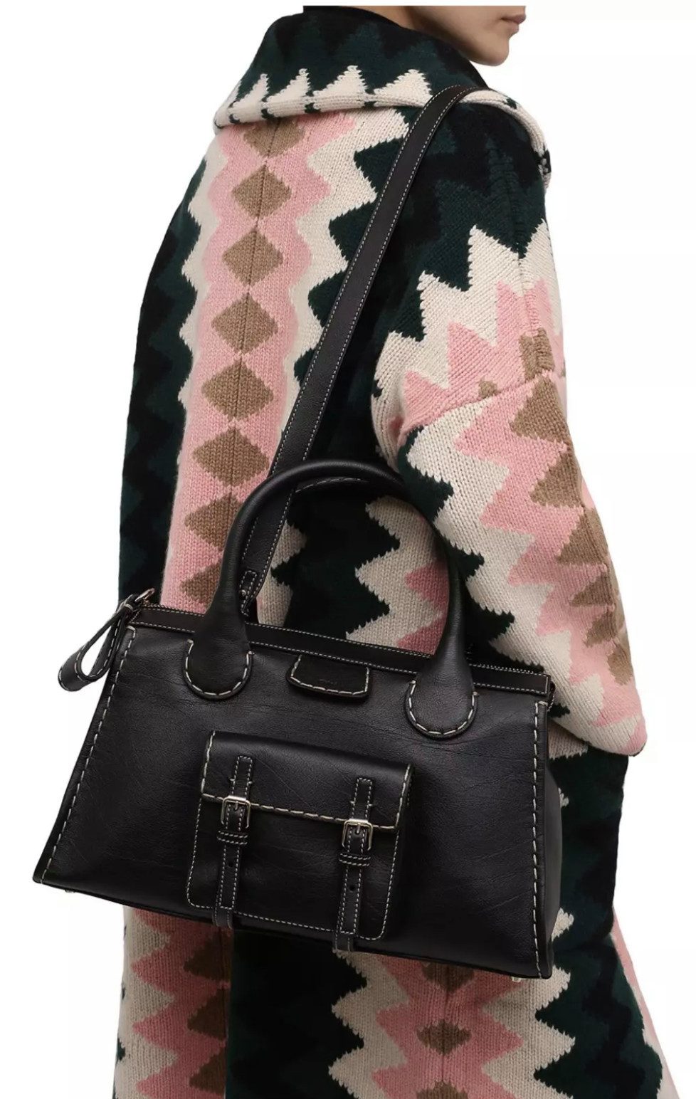 Chloé Schultertasche Edith Ledertasche Shopper Tote Bag, Kontrastierende Ziernähte, Hommage an die 70er Jahre