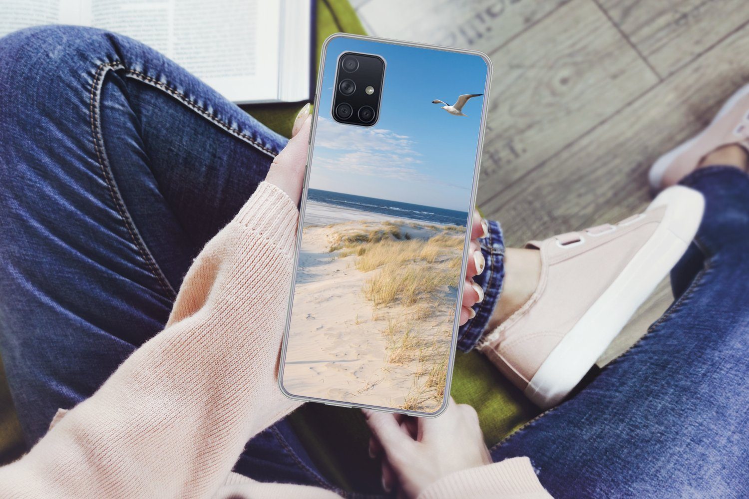 MuchoWow Handyhülle für Samsung Galaxy A51 Düne - Möwe - Strand - Meer - Sonne, Smartphone-Bumper, Print, Handy Schutzhülle Dünn