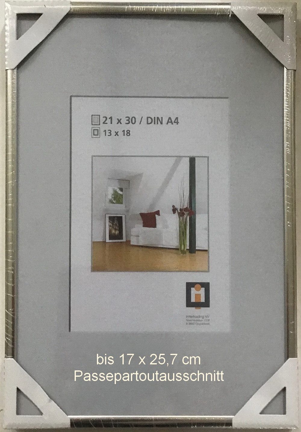 Oslo MasterLine Einzelrahmen Intertrading Bilderrahmen Echtglas Drehspannfeder Hoch- und Querformat, Kunststoff Format 21 x 29,7 DIN A4 Rahmenfarbe silbern Fotorahmen