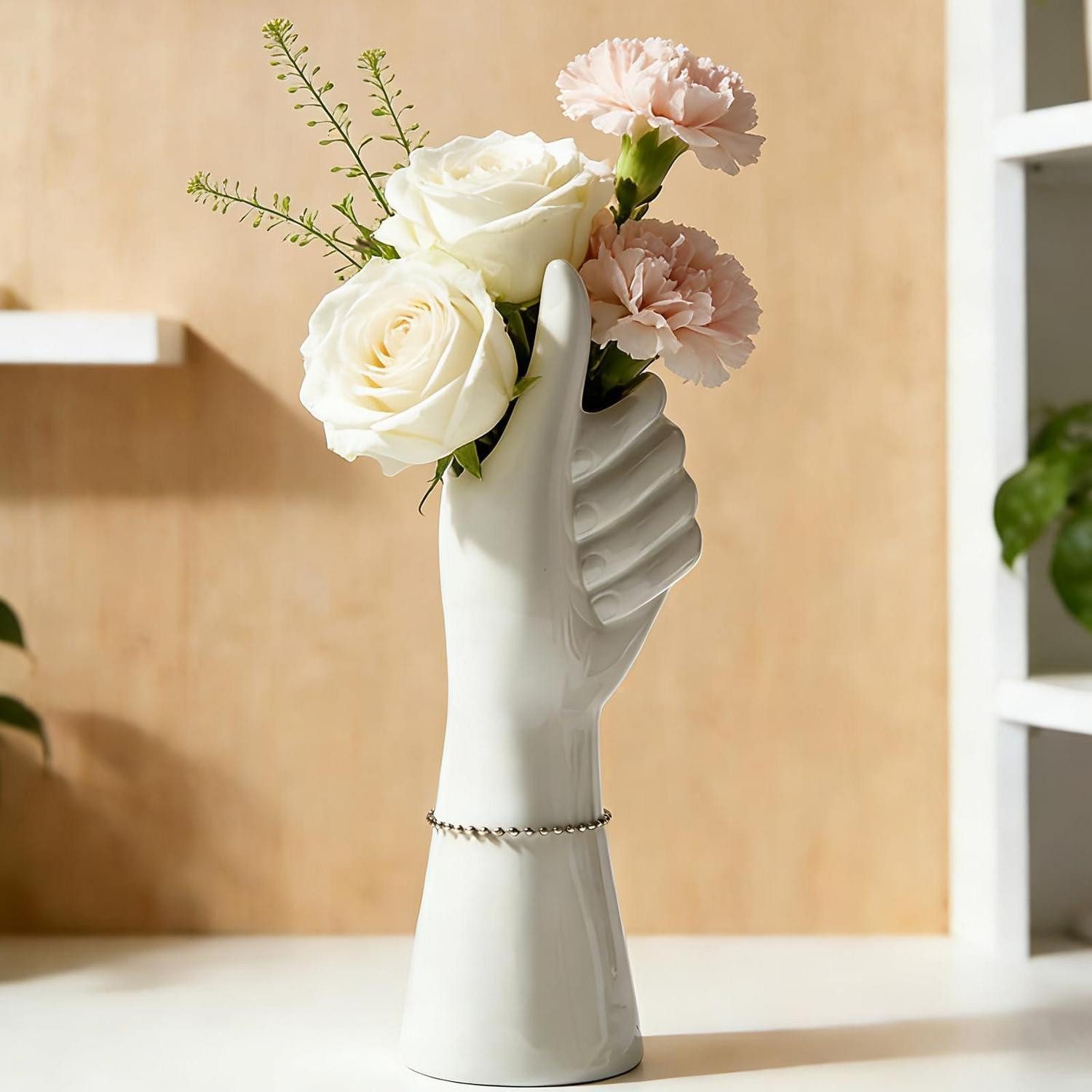 LuxusKollektion Tischvase Weiße Keramik Vase Modern Handgemacht Tischdeko (1 St)