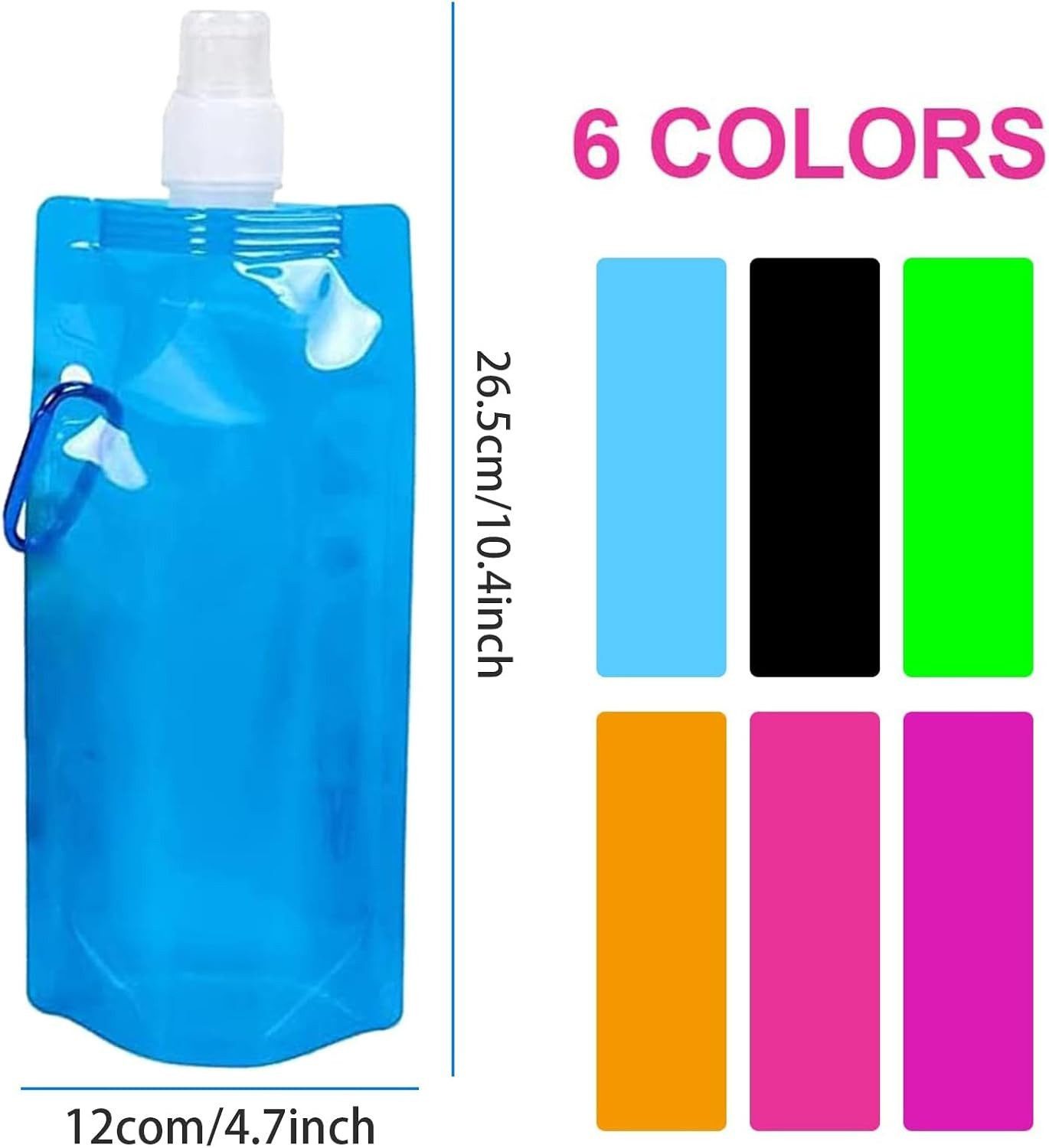 FELIXLEO Trinkflasche 6er Set 500ML Faltbare Trinkflaschen, Wiederverwendbar.