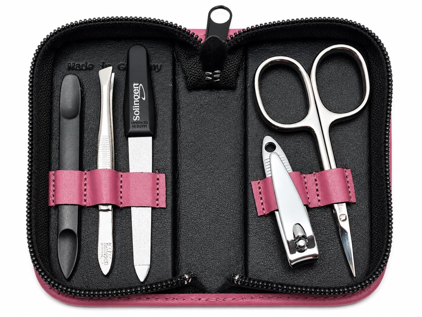 EloModa Maniküre-Kosmetik-Etui 5-tlg Maniküre-Set aus Echtleder – Made in Germany, Solingen Instrume, 5 tlg., Made in Germany