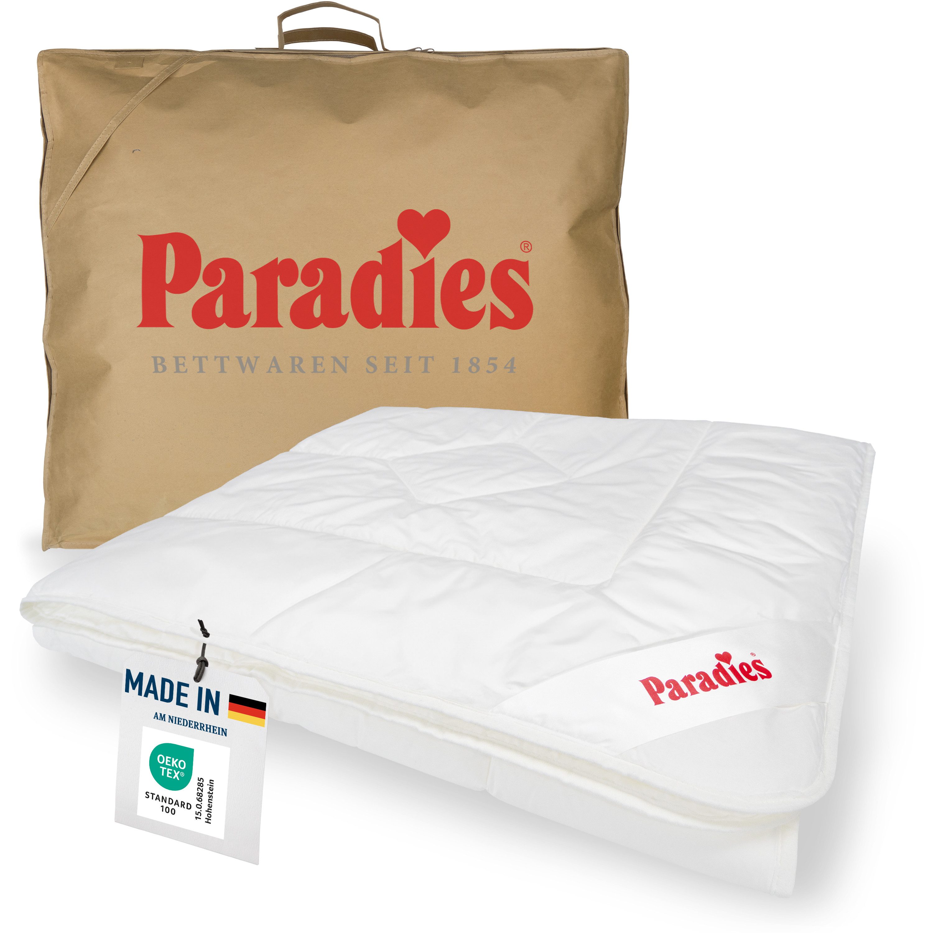 Paradies Kunstfaserbettdecke Prima, Bettdecke 135x200 cm, 155x220 cm und 200x200 cm, Füllung: 100% Polyester, Bezug: 100% Baumwolle, leichte Sommerdecke 135 x 200cm, Made in Germany