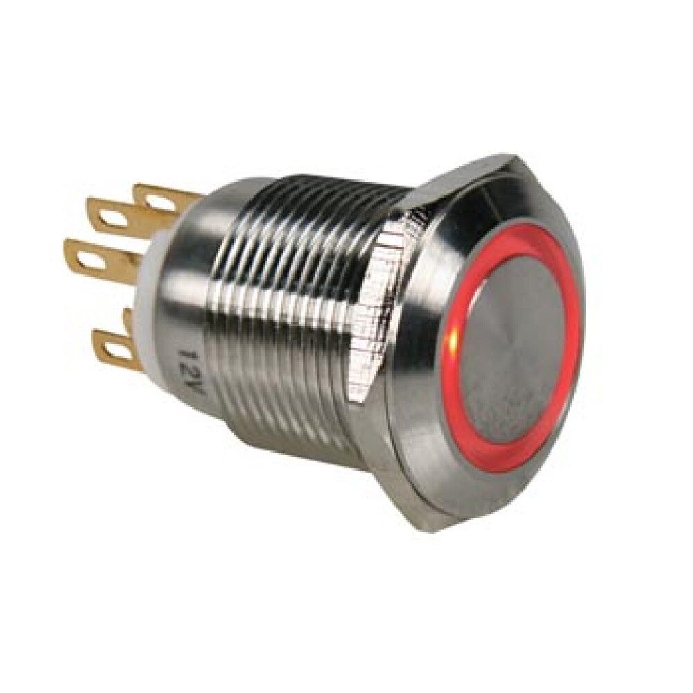 Sicherungsgerät DRUCKTASTER - EDELSTAHL - SPDT 1NO 1NC - ROTE RINGBELEUCHTUNG - 19 mm
