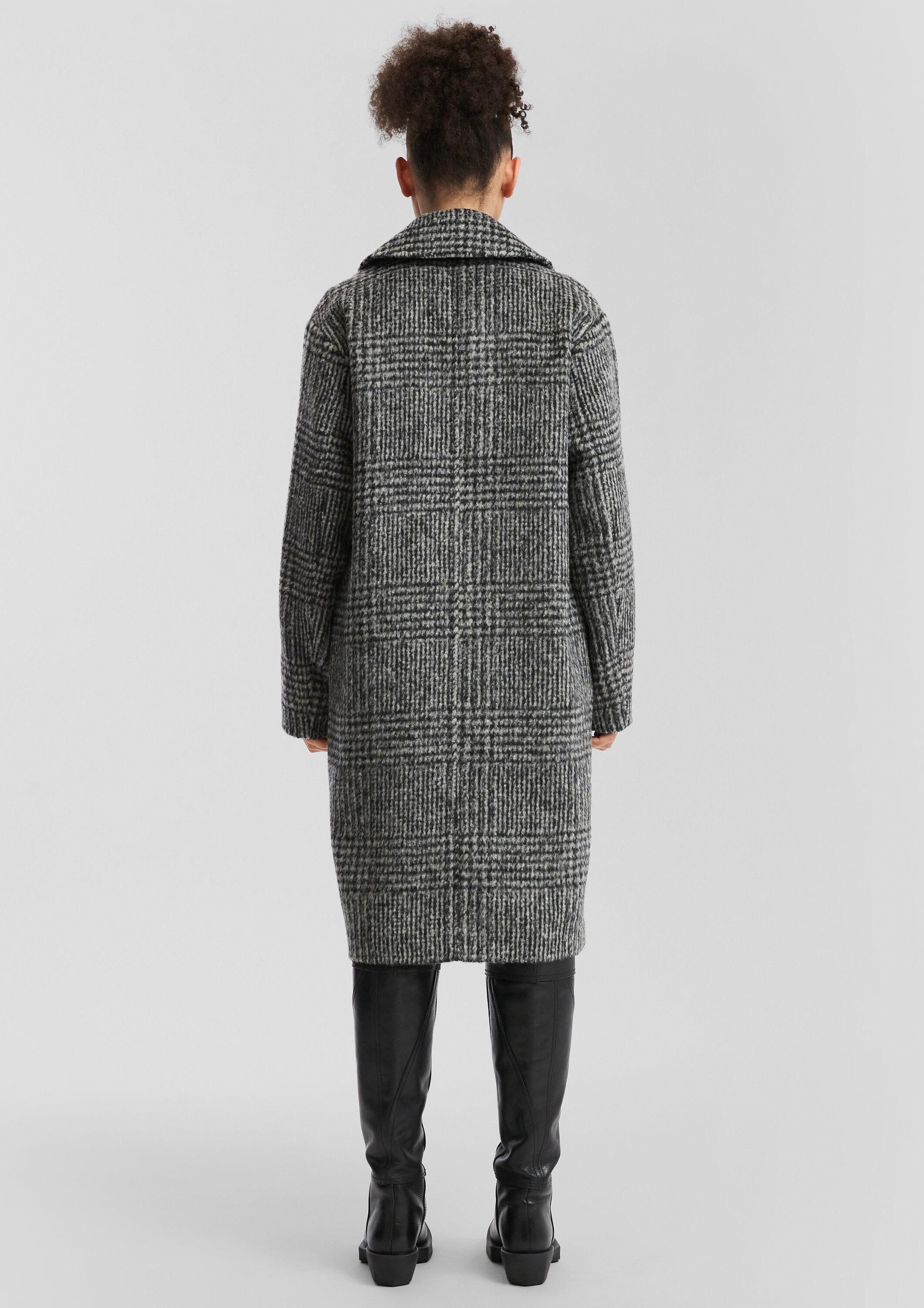 QS Funktionsmantel Outdoor-Mantel Karierter Oversize Mantel in Wolloptik