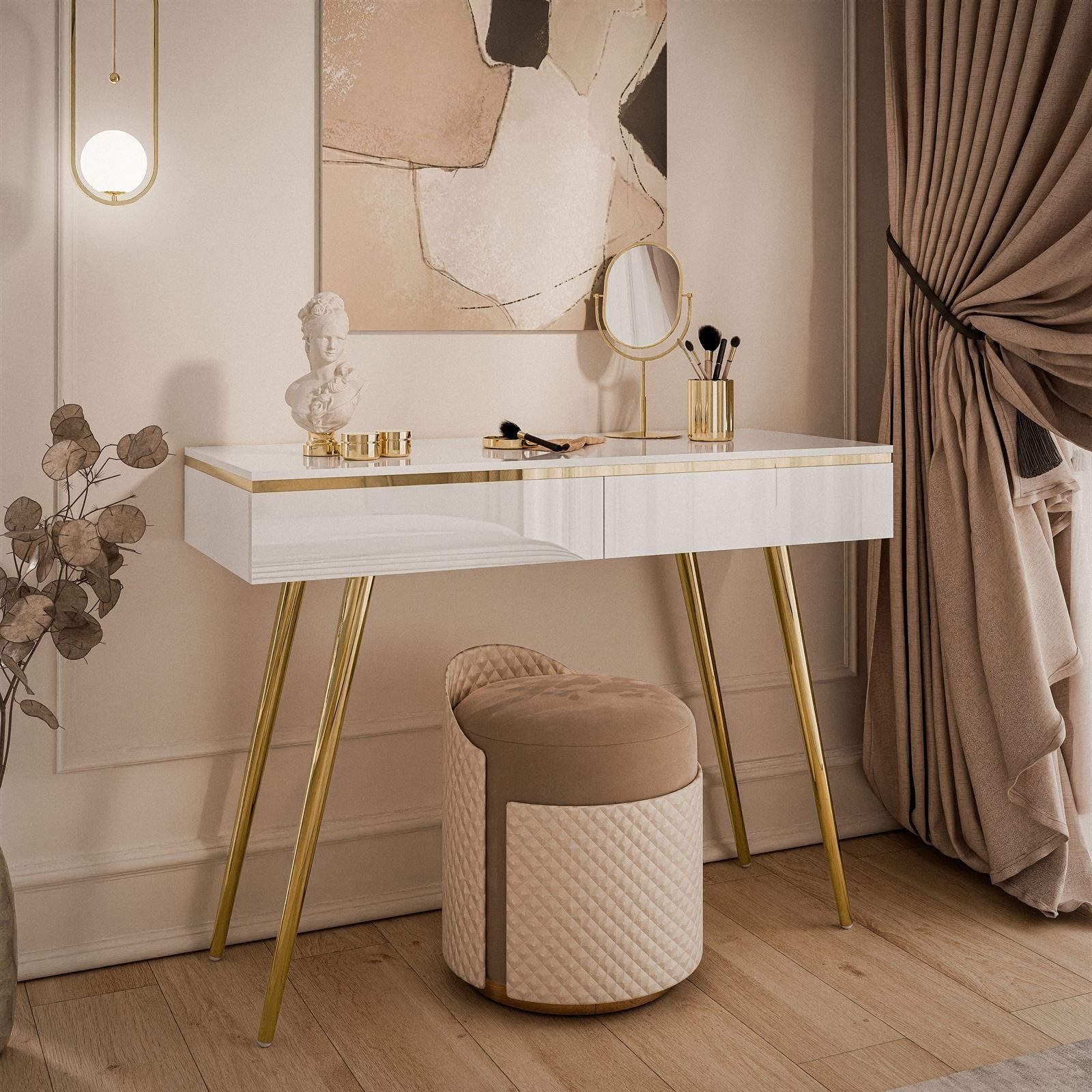 ALLHOUSE24 Konsolentisch PEONY-V GOLD weiß Hochglanz hohe Beine in Goldchro günstig online kaufen