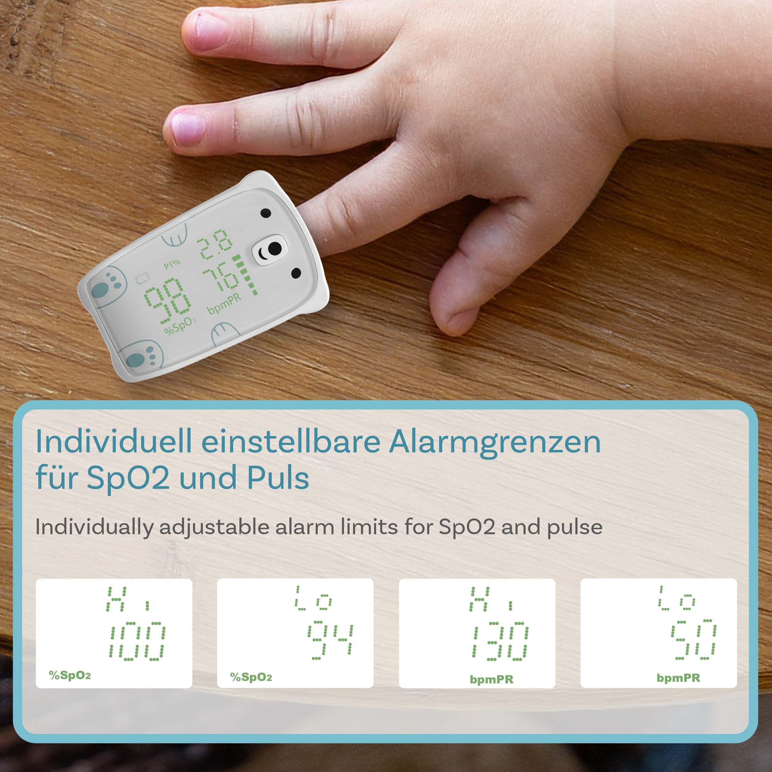 pulox Pulsoximeter PO-235 - Fingeroximeter für Kinder mit Alarm - Weiß