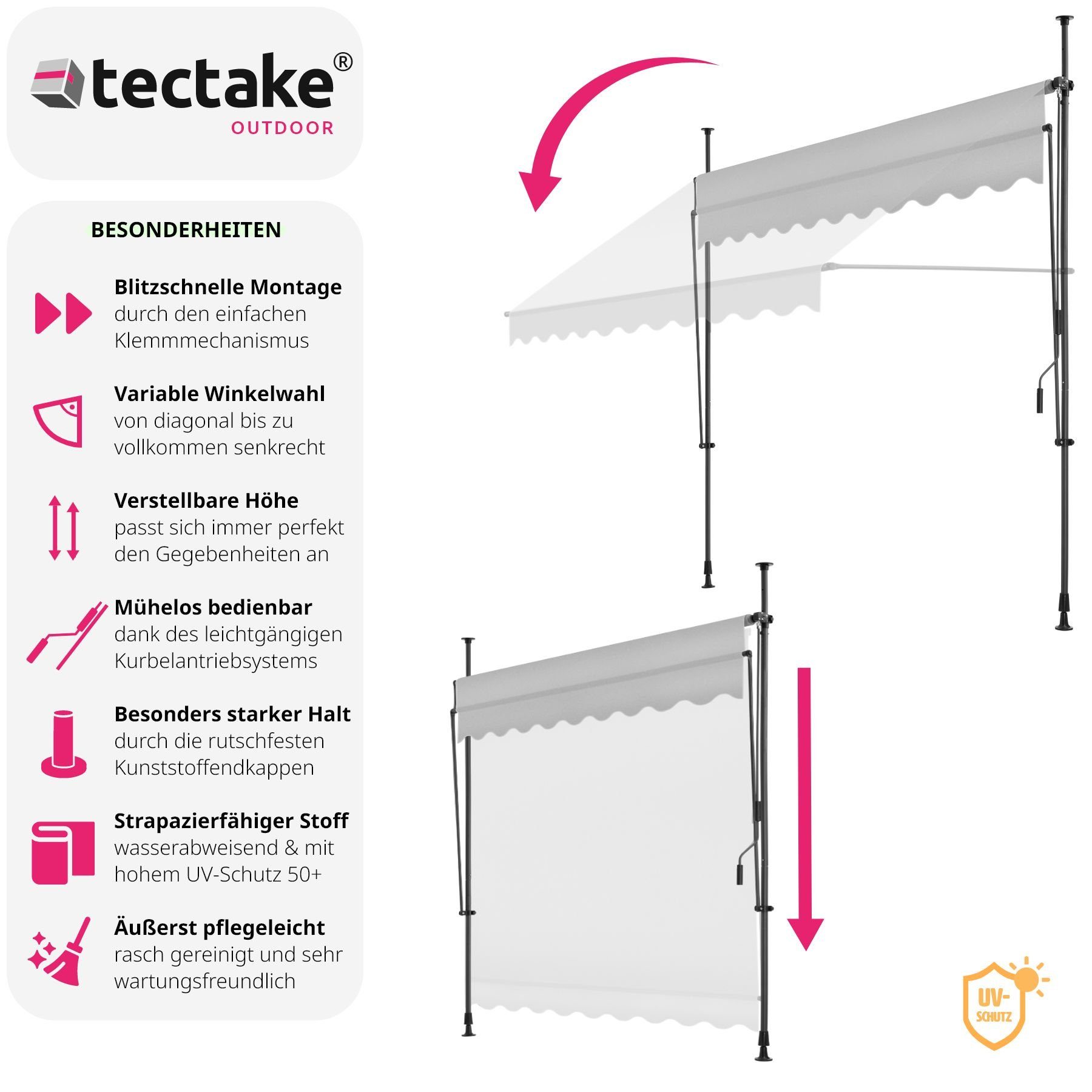Thumbnail - tectake Klemm-Senkrechtmarkise Klemmmarkise mit Handkurbel