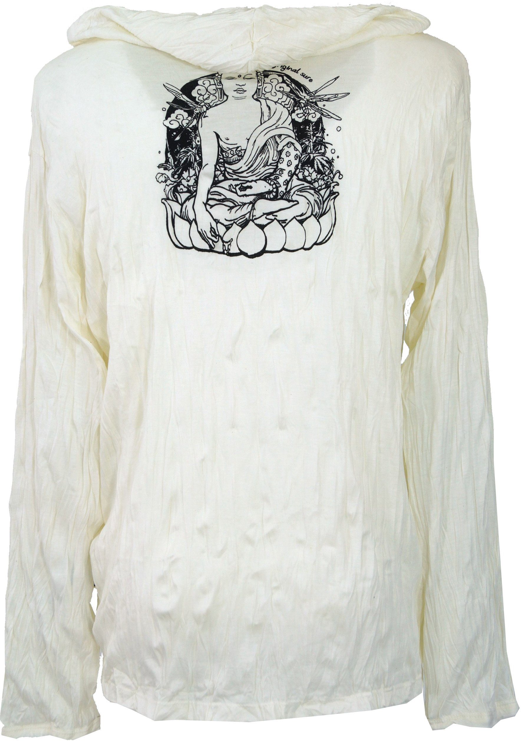 Guru-Shop T-Shirt Sure Langarmshirt, Kapuzenshirt Meditation.. alternative Goa weiß Festival, Style, Bekleidung