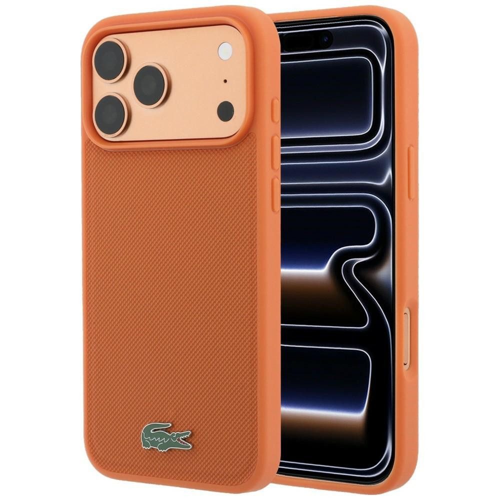 Lacoste Handyhülle iPhone 17 Pro / 18 Pro MagSafe Petit Pique orange Logo Metall 6,3 Zoll, Kantenschutz