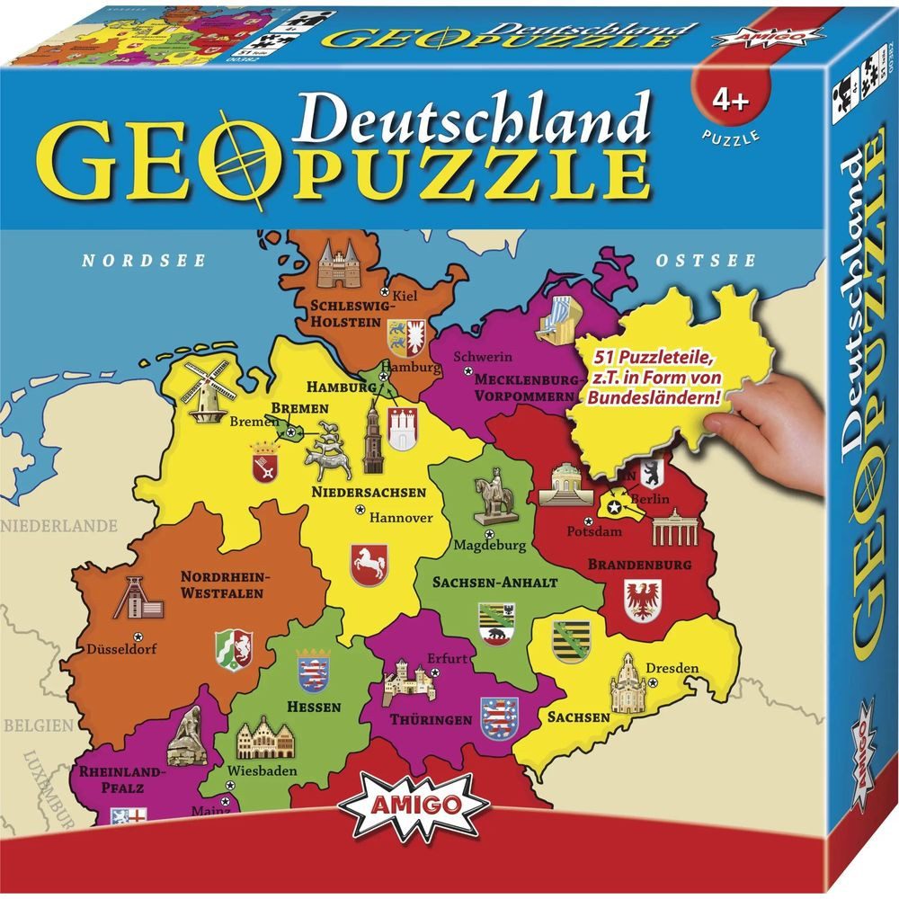 AMIGO Puzzle Geo Puzzle - Deutschland. 51 Teile, 51 Puzzleteile
