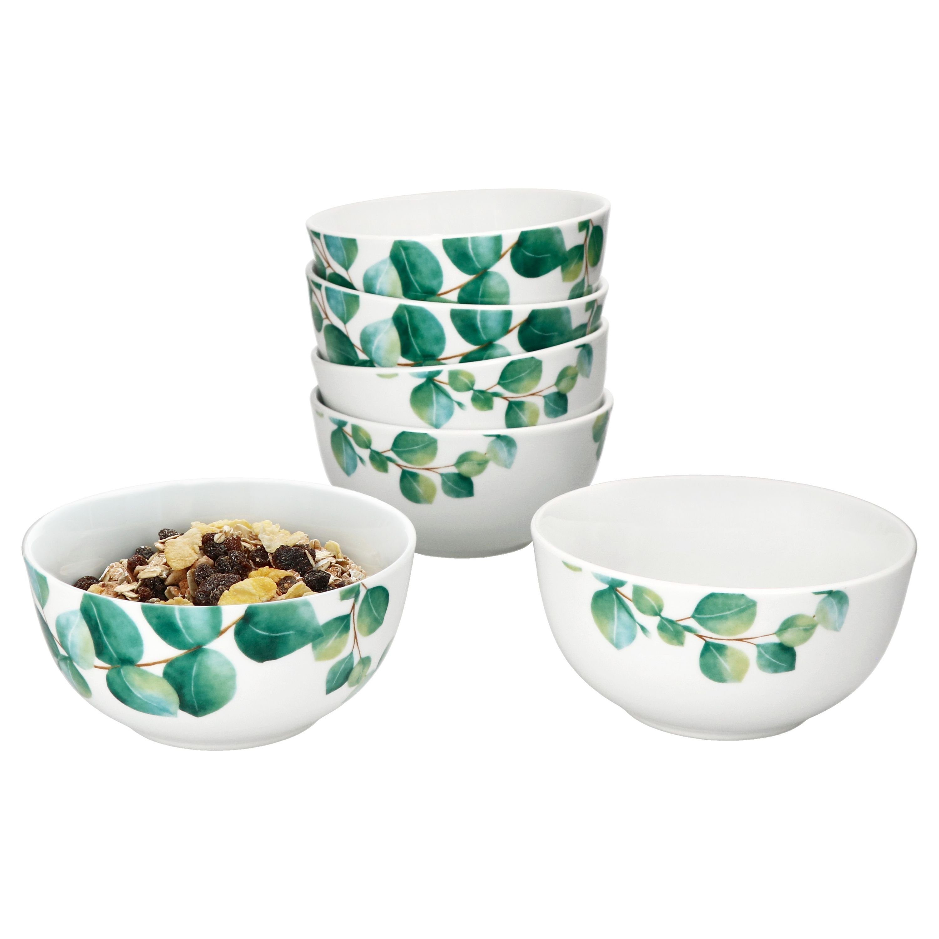 Müslischale 6er Set Eukalyptus Schale Ø14cm weiß 400ml Porzellan 6 Personen