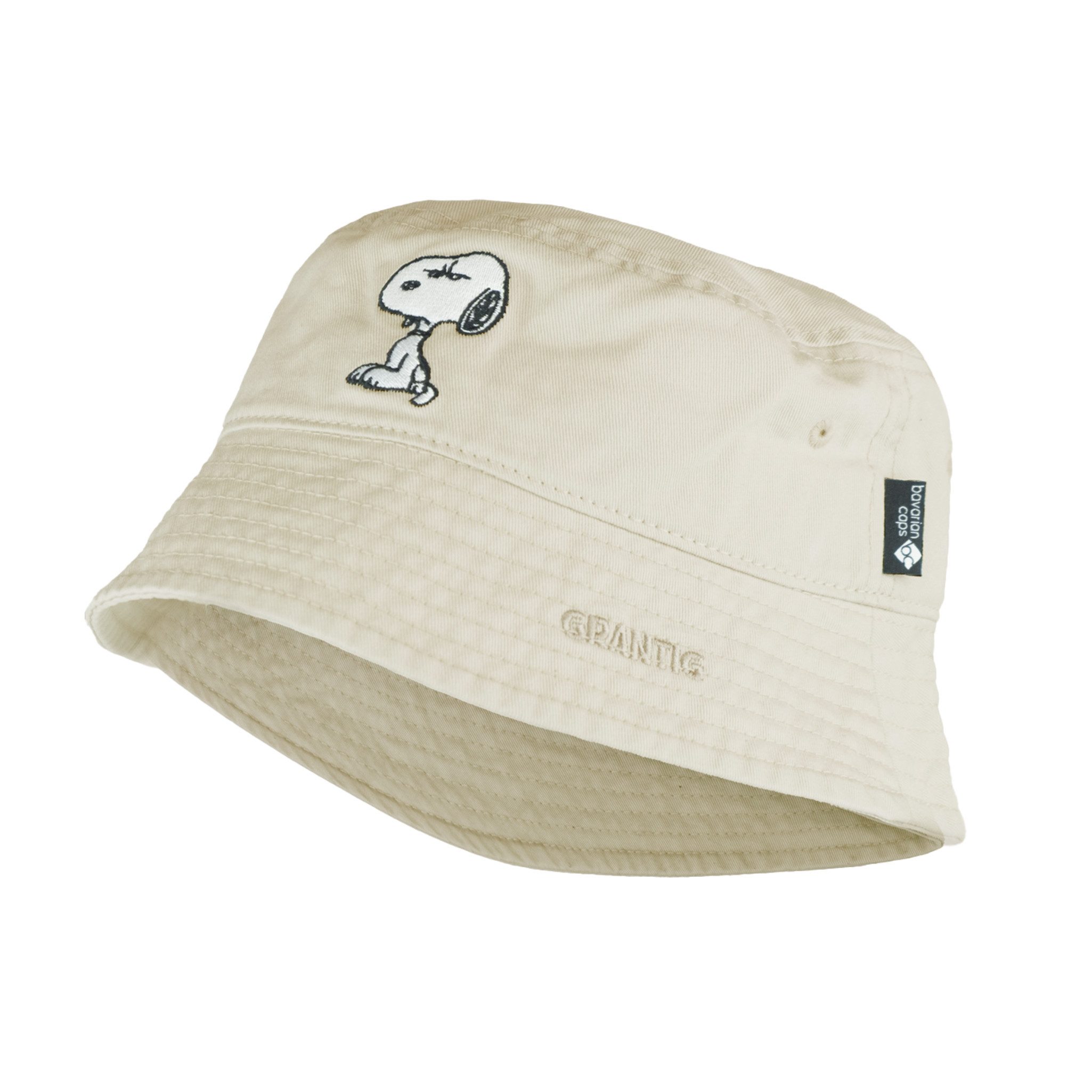 Bavarian Caps Fischerhut Bavarian Caps Bucket Hat "Grantler Klub: Snoopy" - beige one size (Anglerhut, Bucket Hat, Fischerhut, Anglerhut) Aus leichter Baumwolle im "washed" Look