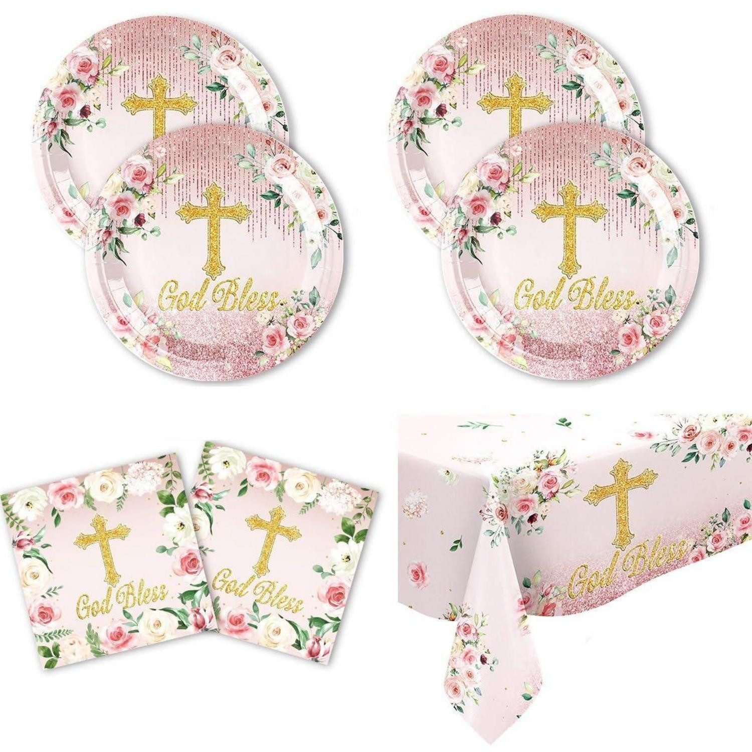 LuxusKollektion Dekokugel Geschirr Set Kommunion Taufe Deko Rosa Golden (1 St)