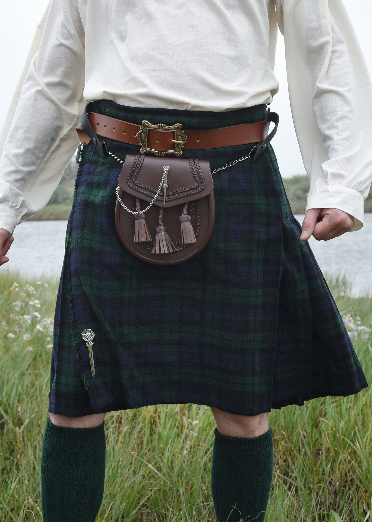 Wikinger-Kostüm Schottenrock, 8 Yard Kilt mit Black Watch Tartan