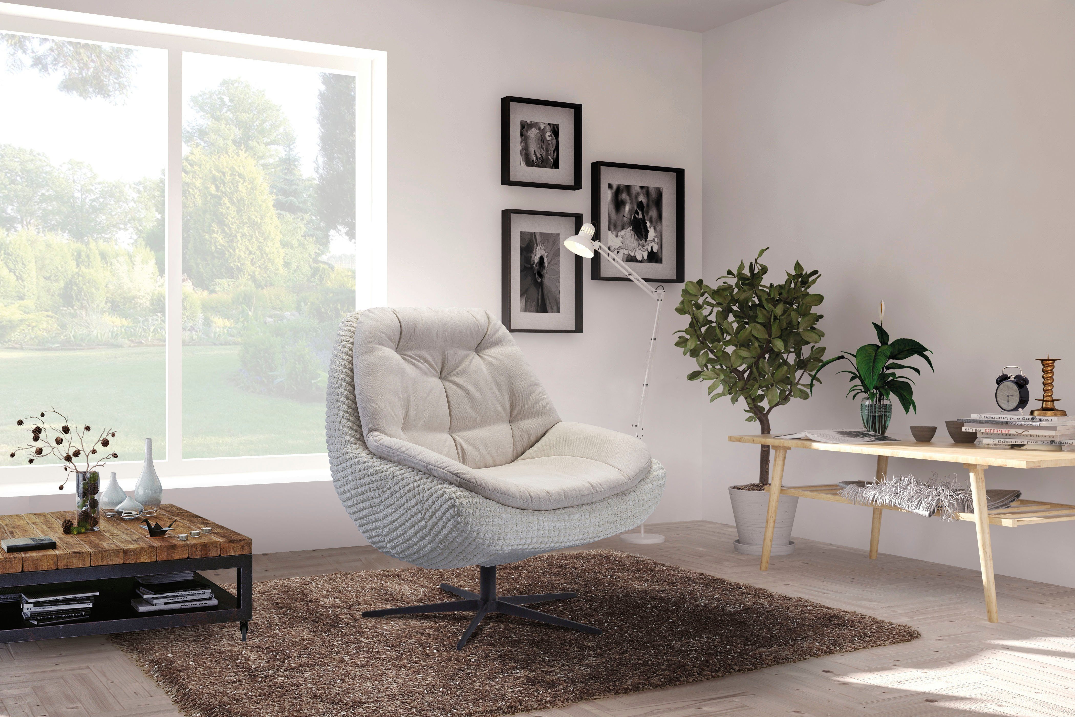 exxpo - sofa fashion Drehsessel, Drehsessel elegantem mit ecru gepolstert Metall-Sternfuss bequem