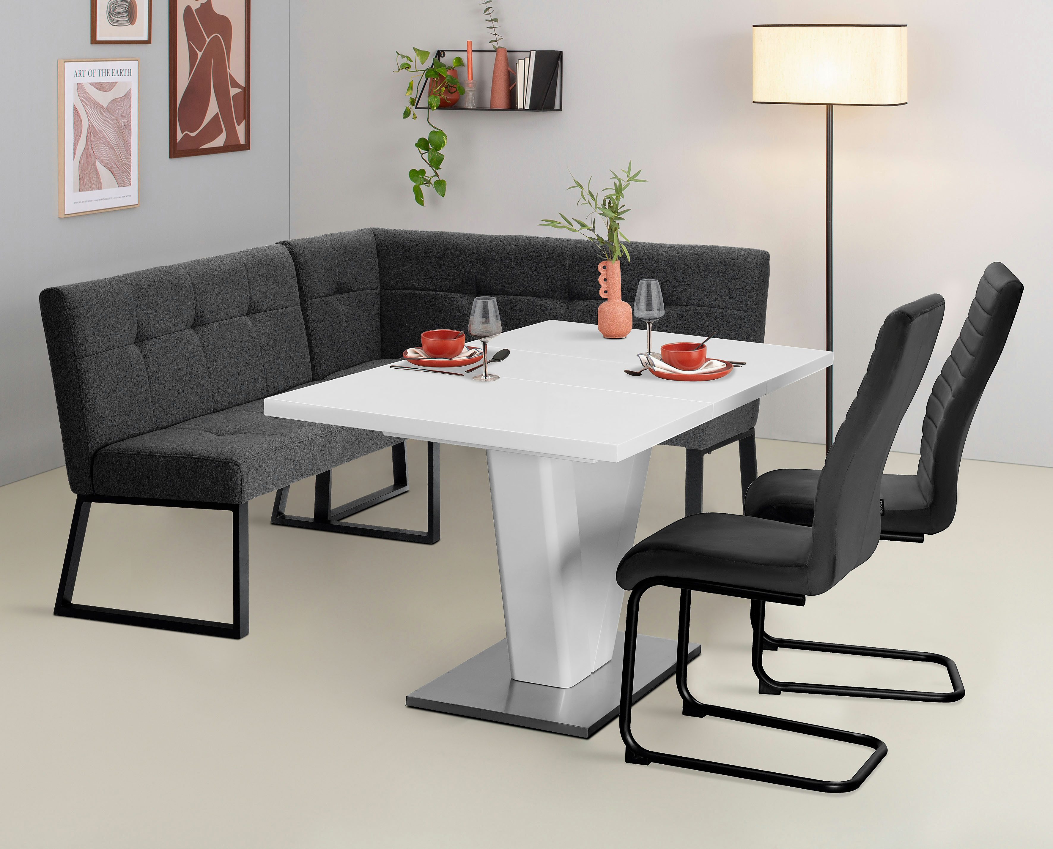 OTTO home Eckbank Geranie, Sitz -und Rücken gepolstert, Knopfheftung, zwei Bezugsstoffe, zwei Stofffarben, pulverbeschichtetes Metallgestell