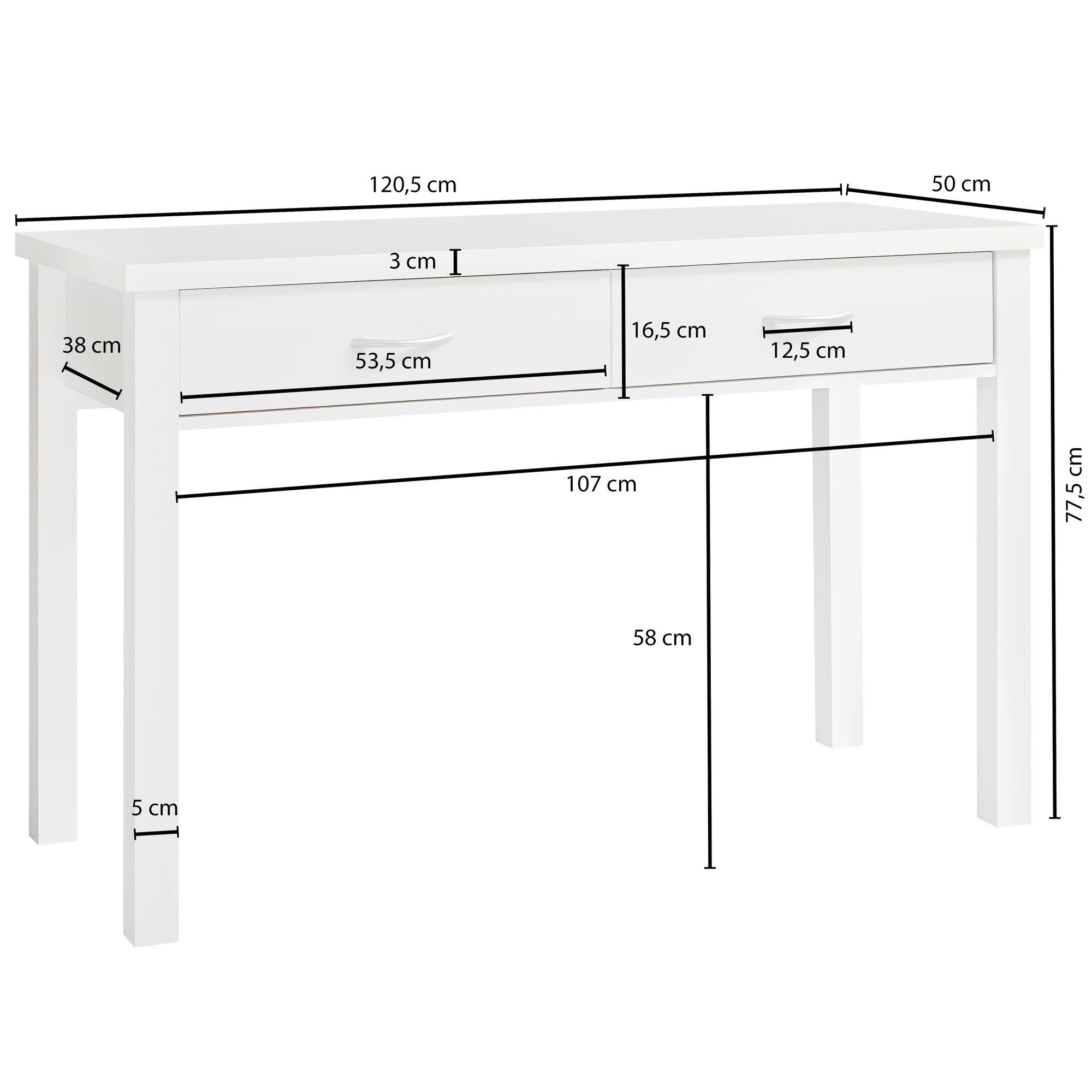 Wohnling WL1.158 Stauraum x mit PC-Tisch mit Schubladen (Weiß 77 120 x 2 50 Home Office, cm Modern), Schreibtisch Bürotisch