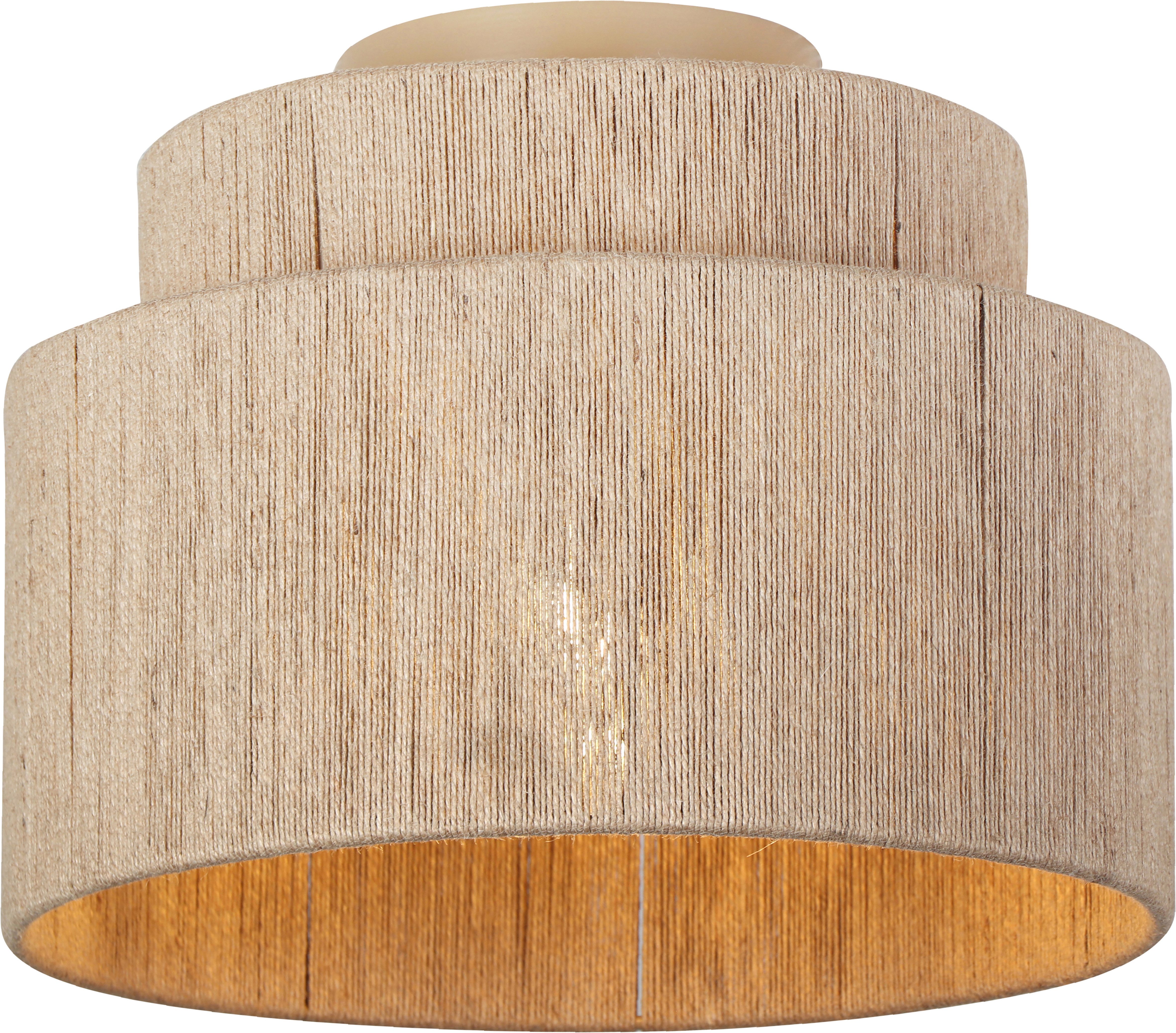 TRIO Leuchten Deckenleuchte SMILLA, runde Deckenlampe mit Jute Lampenschirm Ø 30cm Höhe 23cm, Leuchtmittel wechselbar, warmweiß - kaltweiß, exkl 1x E27 max 10W, Deckenlampe Küche Schlafzimmer Wohnzimmer
