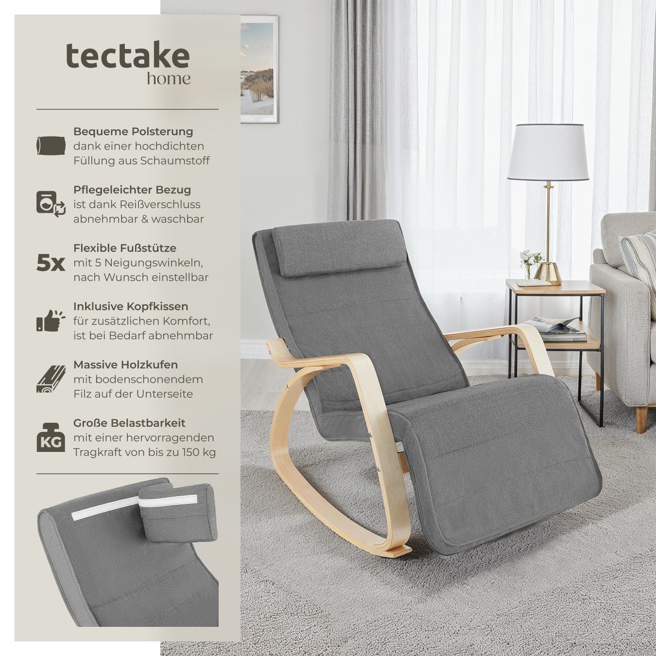 tectake Schaukelstuhl Relaxsessel Onda (Set, 1 günstig online kaufen
