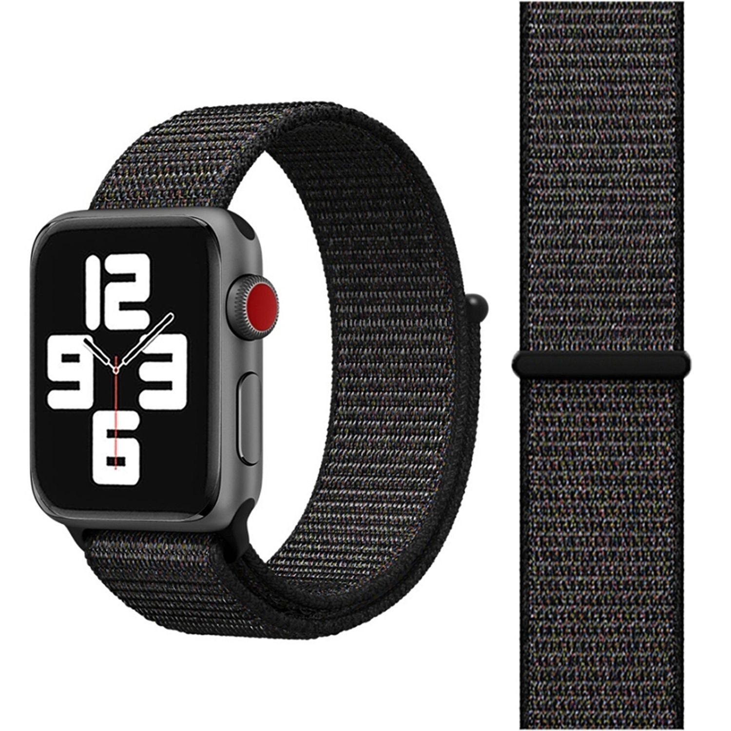 König Design Smartwatch-Armband 42 mm / 44 mm / 45 mm, Sport Loop Armband Nylon Arm Band Nacht Schwarz