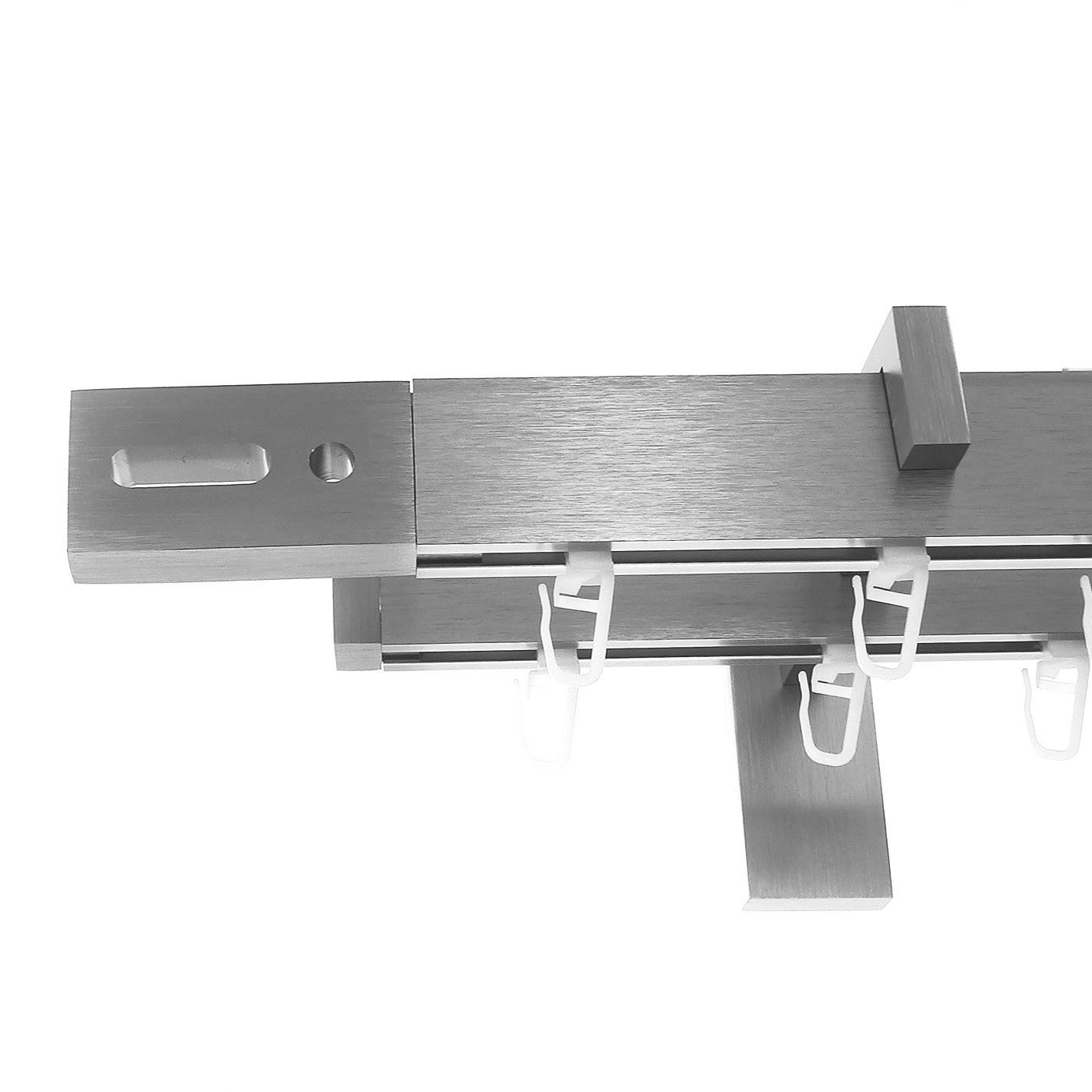 BASIT Gardinenstange eckig Innenlauf Edelstahloptik 30x14 mm mit Wandträgern 240 cm E92, Ø 30 mm, 2-läufig, verschraubt, Aluminium, H95 240 cm E92 Streifen mit Loch
