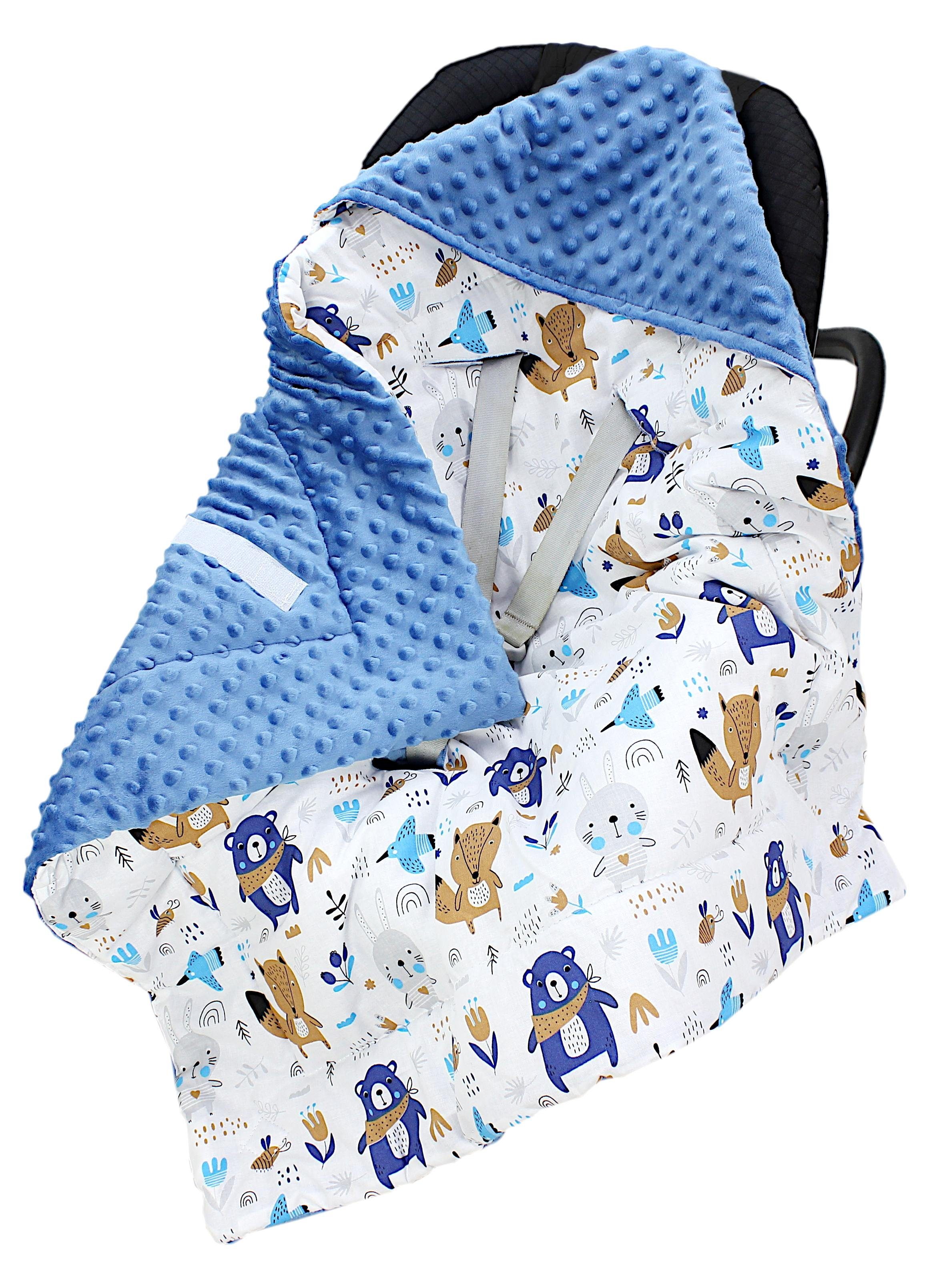 Einschlagdecke Baby Winter Einschlagdecke für Babyschale Wattiert Minky, TupTam Bärchen / Jeansblau