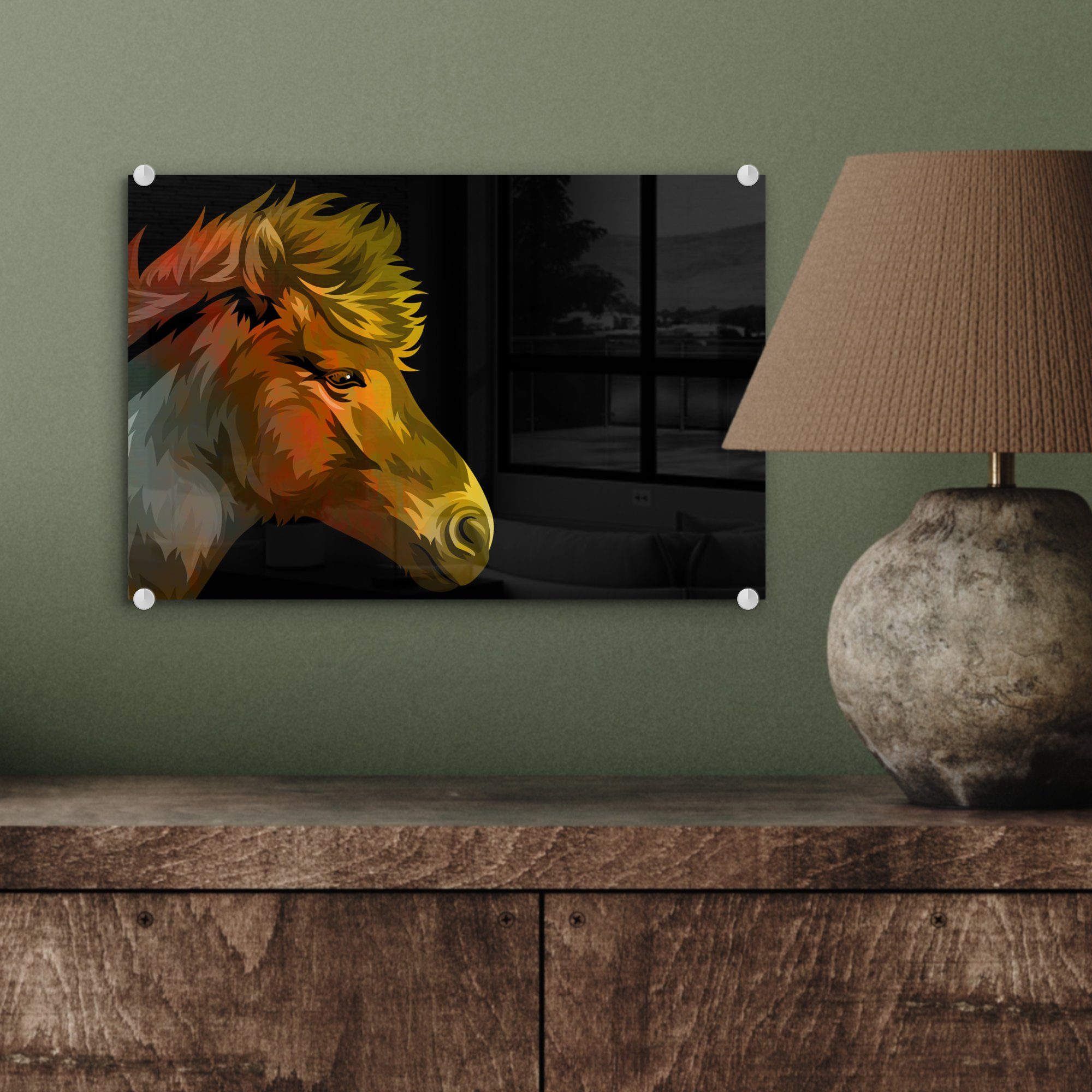 MuchoWow Acrylglasbild Pferd auf Bilder Glas (1 Mädchen - Glas Wandbild - - - - Gelb Schwarz - St), Foto Wanddekoration auf - - Mädchen, Glasbilder Kinder