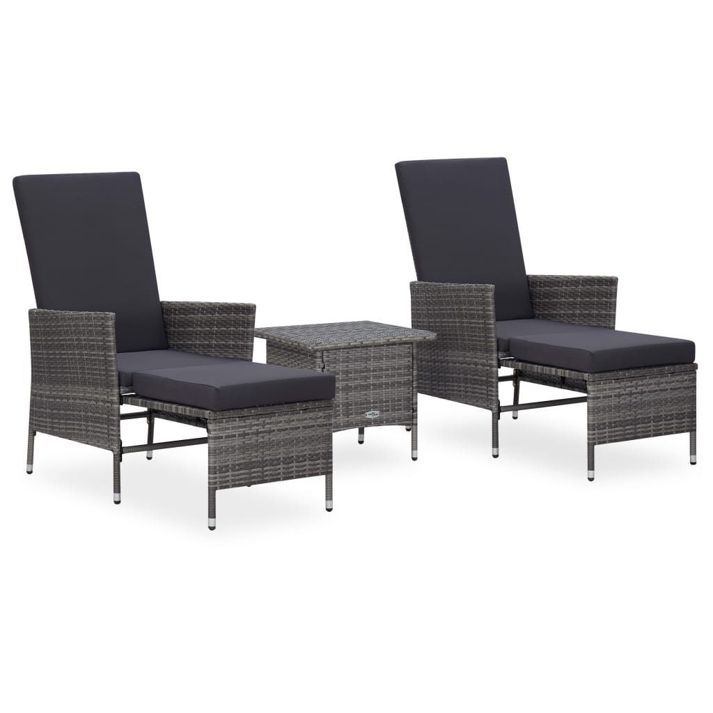 vidaXL Gartenlounge-Set 3-tlg. Garten-Lounge-Set mit Kissen Poly Rattan Grau, (3-tlg)
