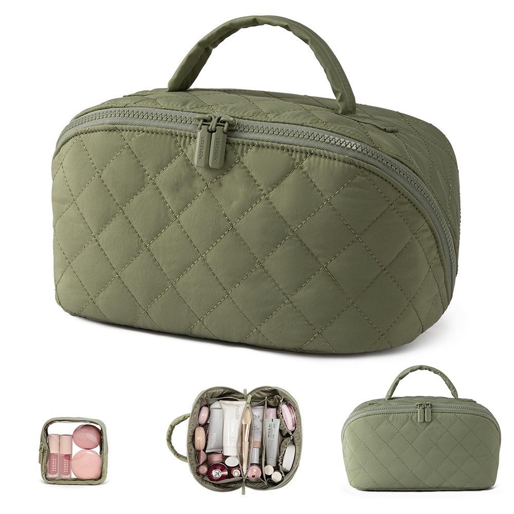 Zaewry Kosmetiktasche Damen Kosmetiktasche, Umfangsreich Kapazität Reise Make-up Tasche, Schlichter Optik Tragbarer Make-up Tasche,Weit geöffnete Tasche