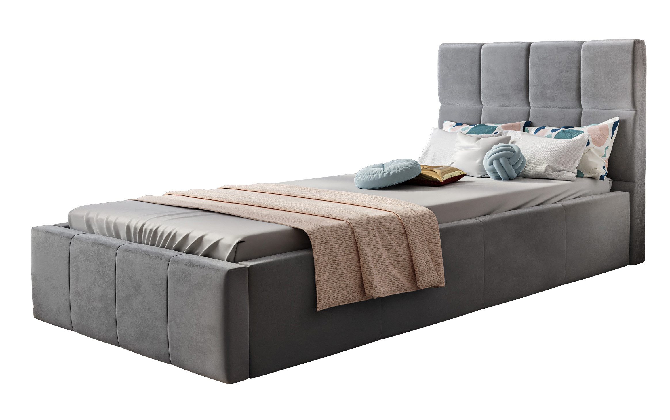 Lookway Polsterbett CHARLIE mit Bettkasten – Komfort und Funktionalität, komfortabel gepolstertes, hohes Kopfteil