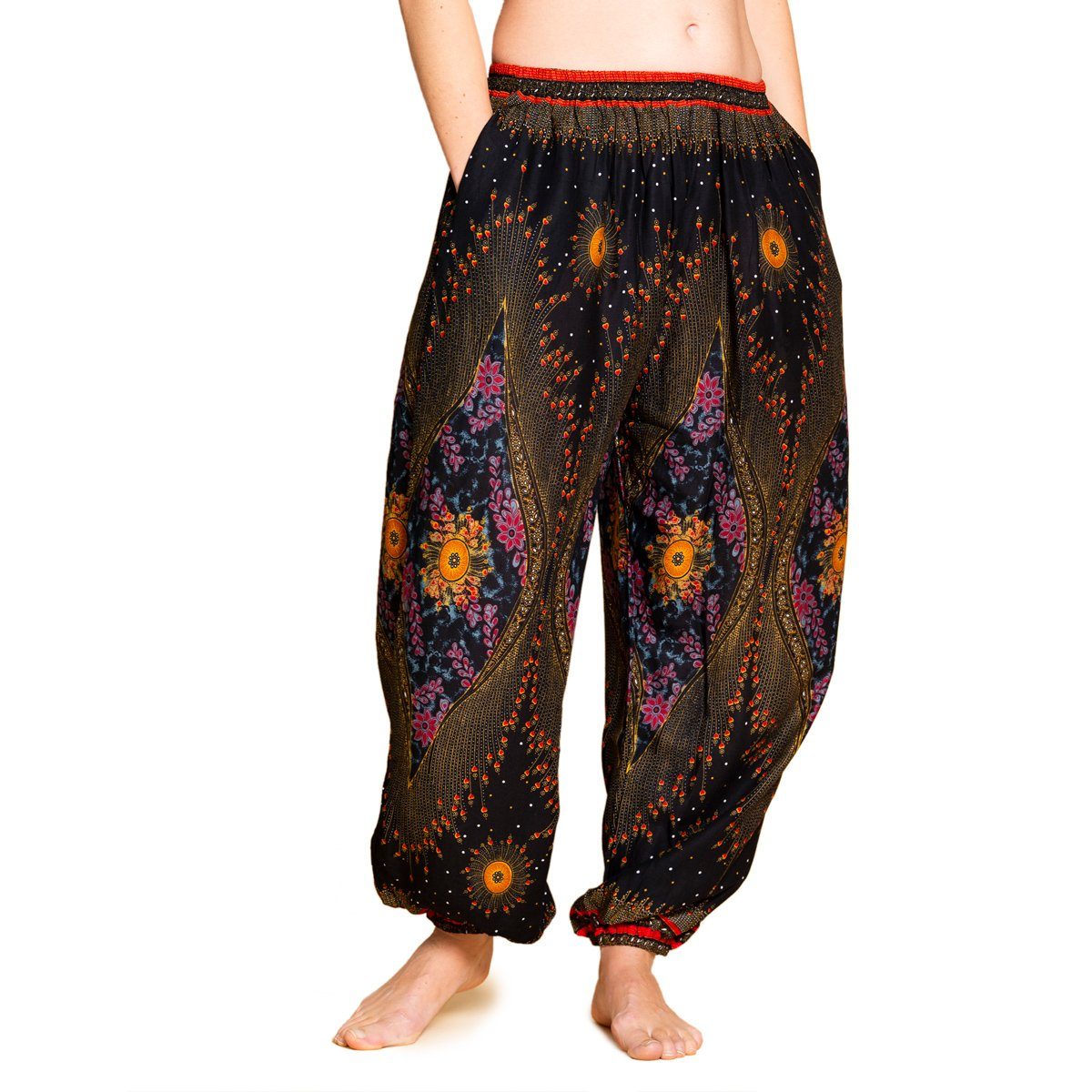 PANASIAM Aladinhose Dashiki - Weite Haremshose Aus Viskose, Unisex, Grün-bunt, Größe XL