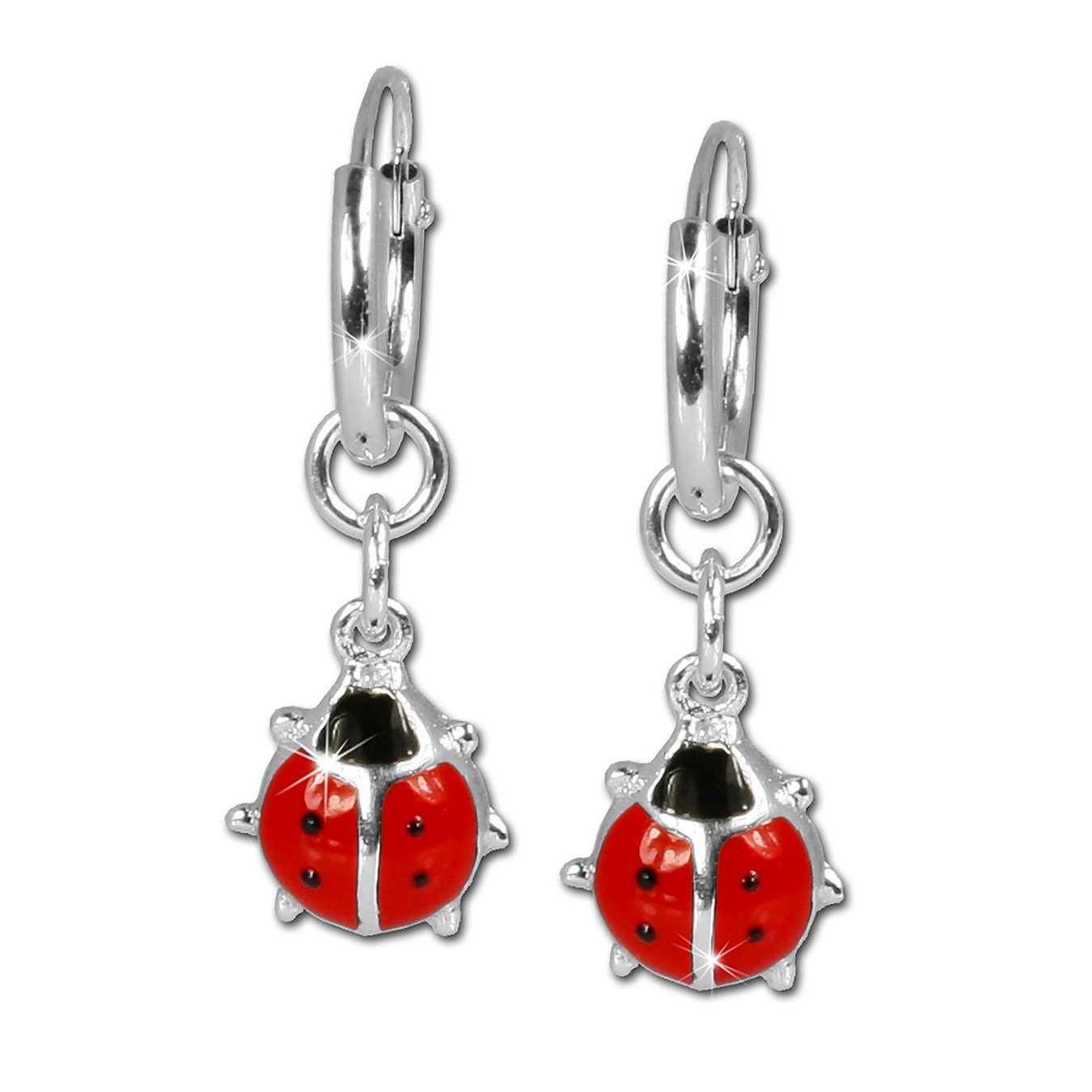 Teenie-Weenie Paar Creolen Teenie-Weenie Ohrringe 13mm Kinder Silber (Creolen), Kinder Creolen Marienkäfer aus 925 Sterling Silber, Farbe: silber, rot
